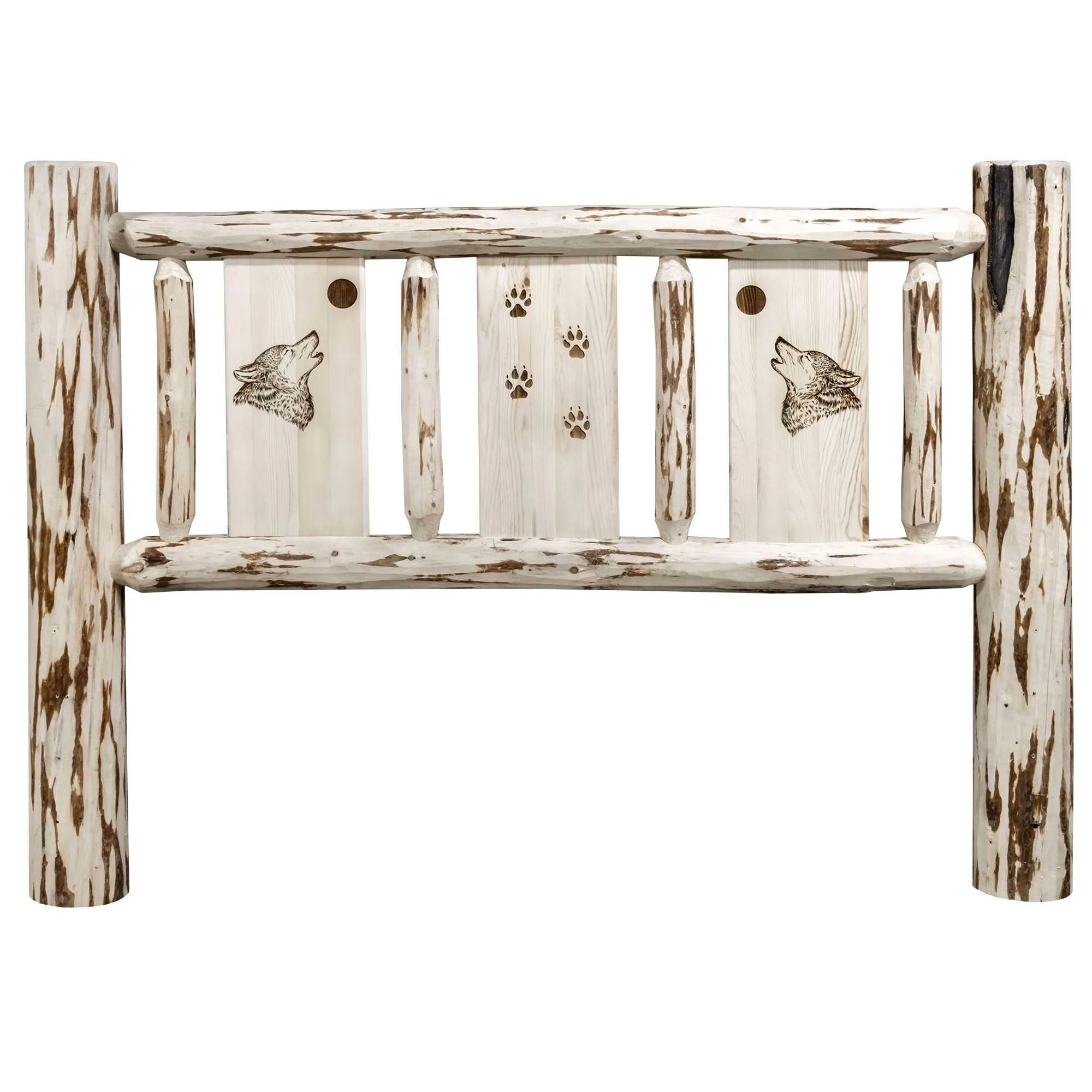 Montana Collection Twin Headboard w/ Laser Engraved Wolf Design, Ready to Finish
