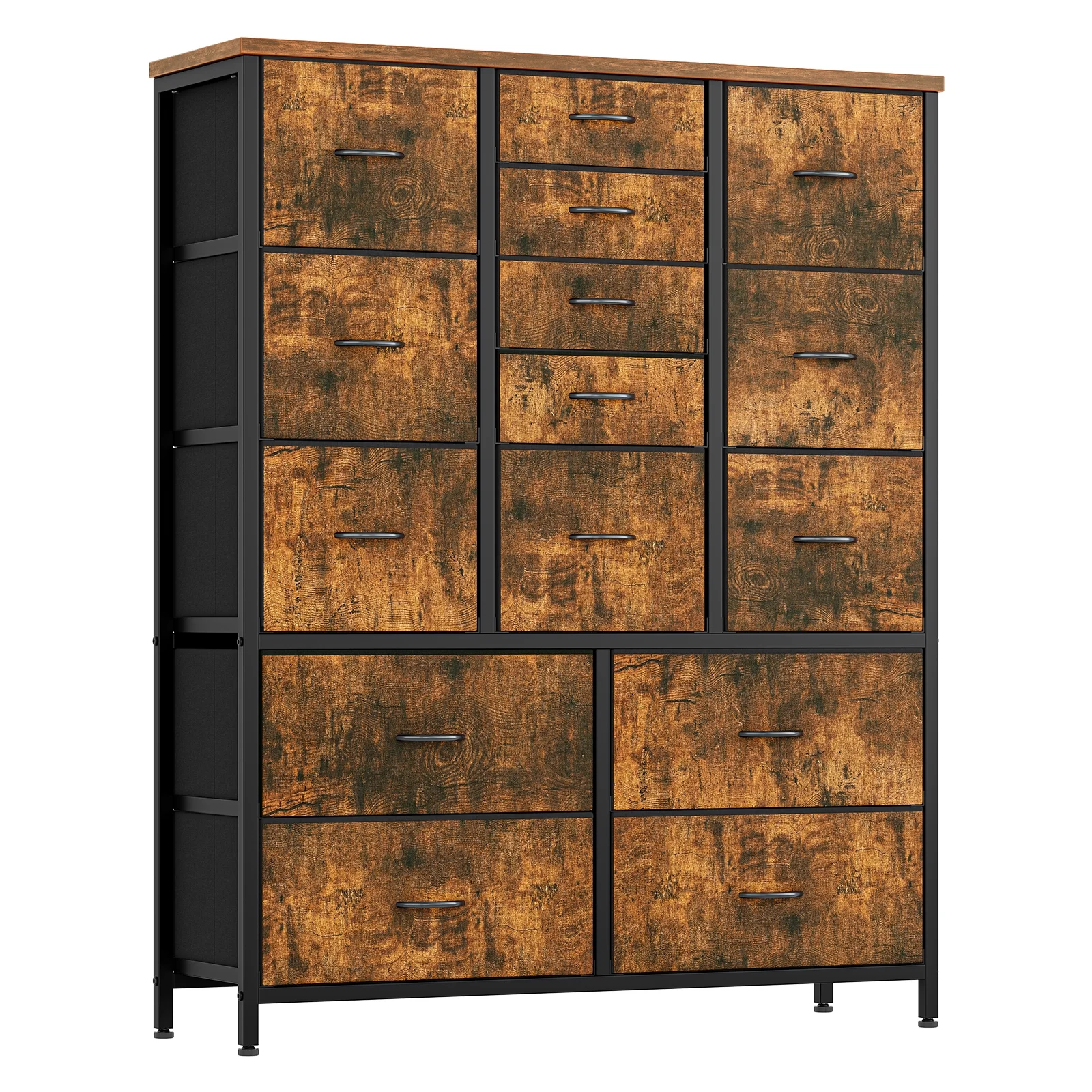 Towallmark 15 Drawer Dresser Chest of Drawers for Bedroom Living Room, Fabric Storage Organizer With Wood Top , Hallway, Closet, Nursery, Brwon