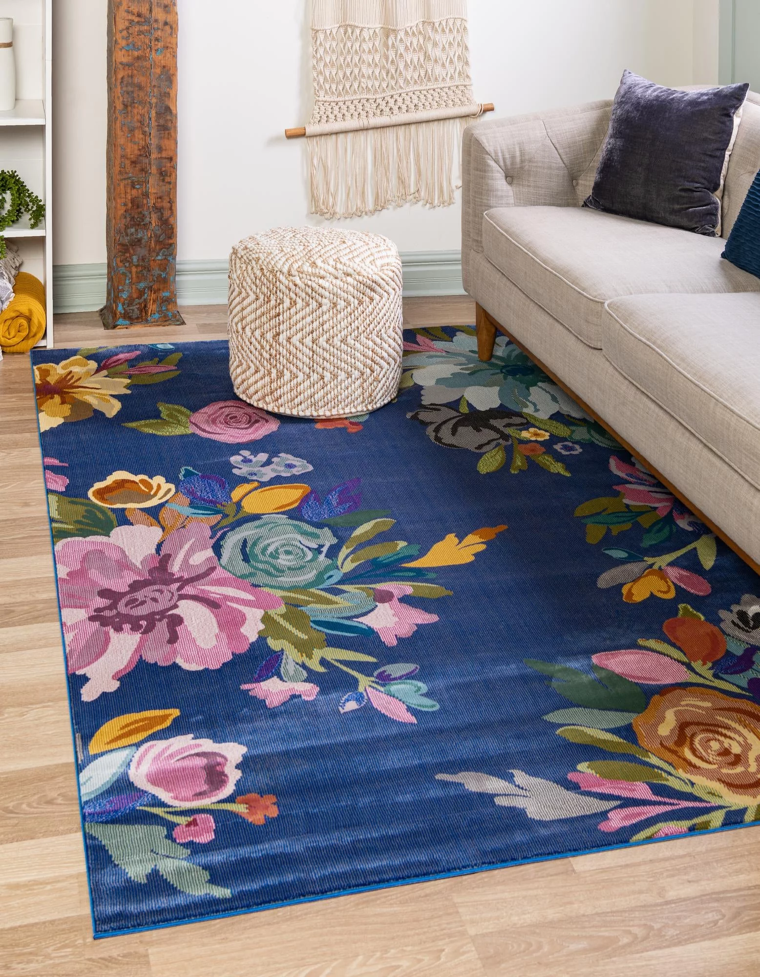 Unique Loom Laura Blossom Rug Blue/Gold 5' 3