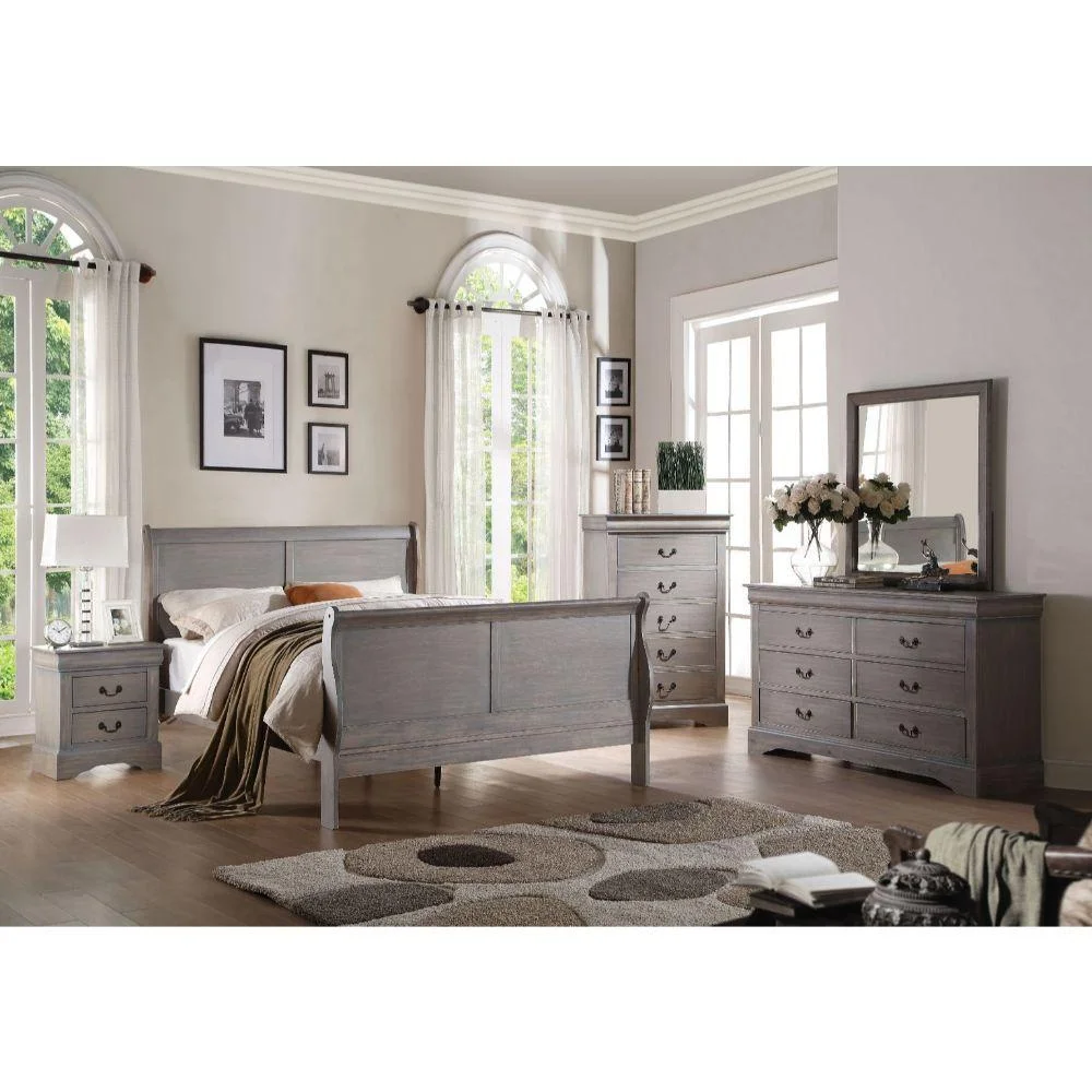 Antique Gray Eastern King 5pcs Bedroom Set Acme Louis Philippe III 25497EK-5pcs