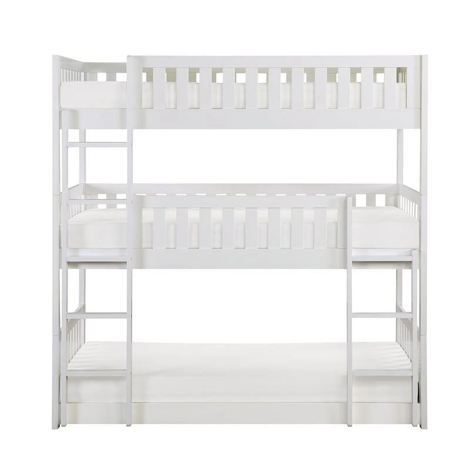 Pemberly Row Transitional Wood Triple Twin Bunk Bed in White