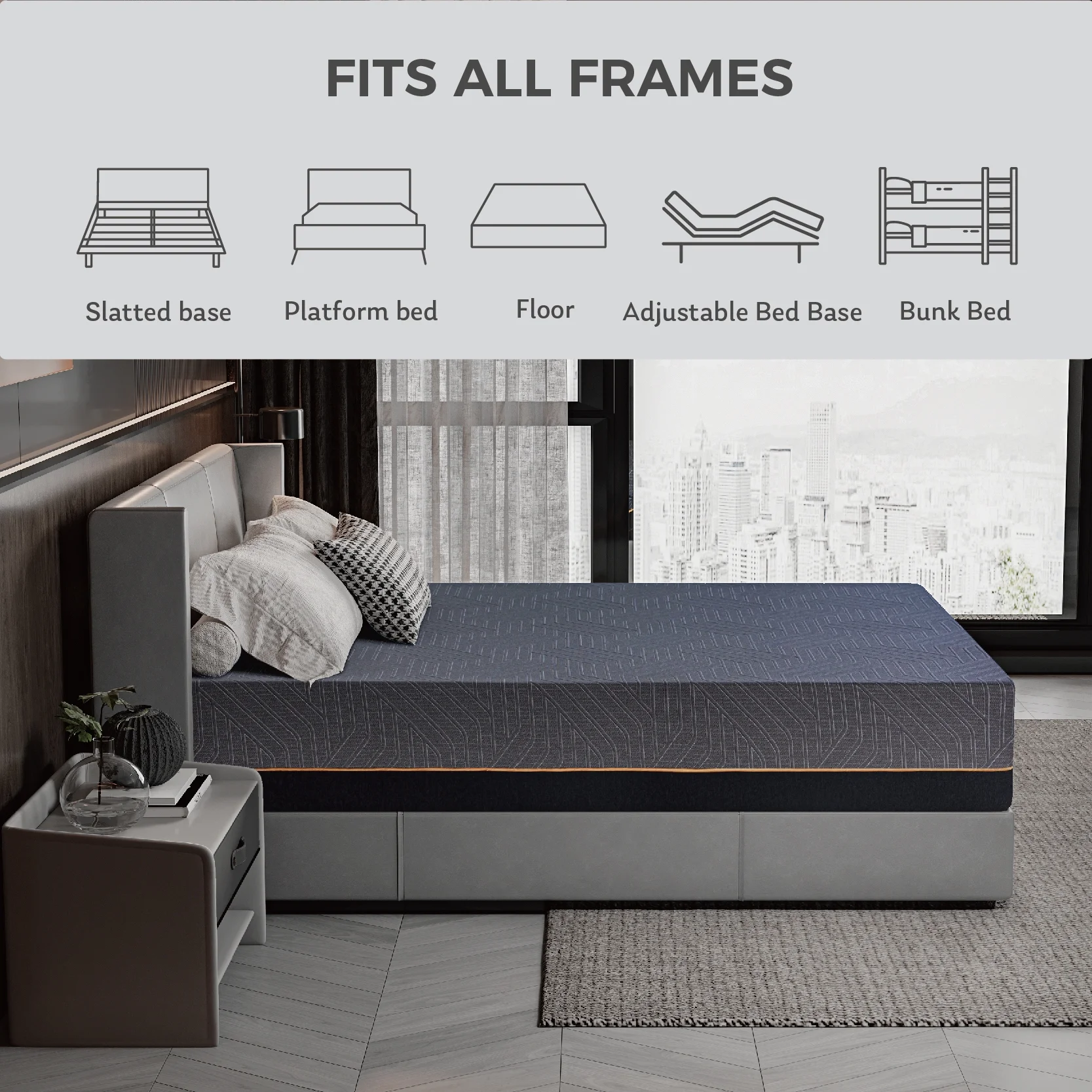 MLILY Ego Black 14 inch Queen Mattress in a Box, Gel Memory Foam Mattress, Medium