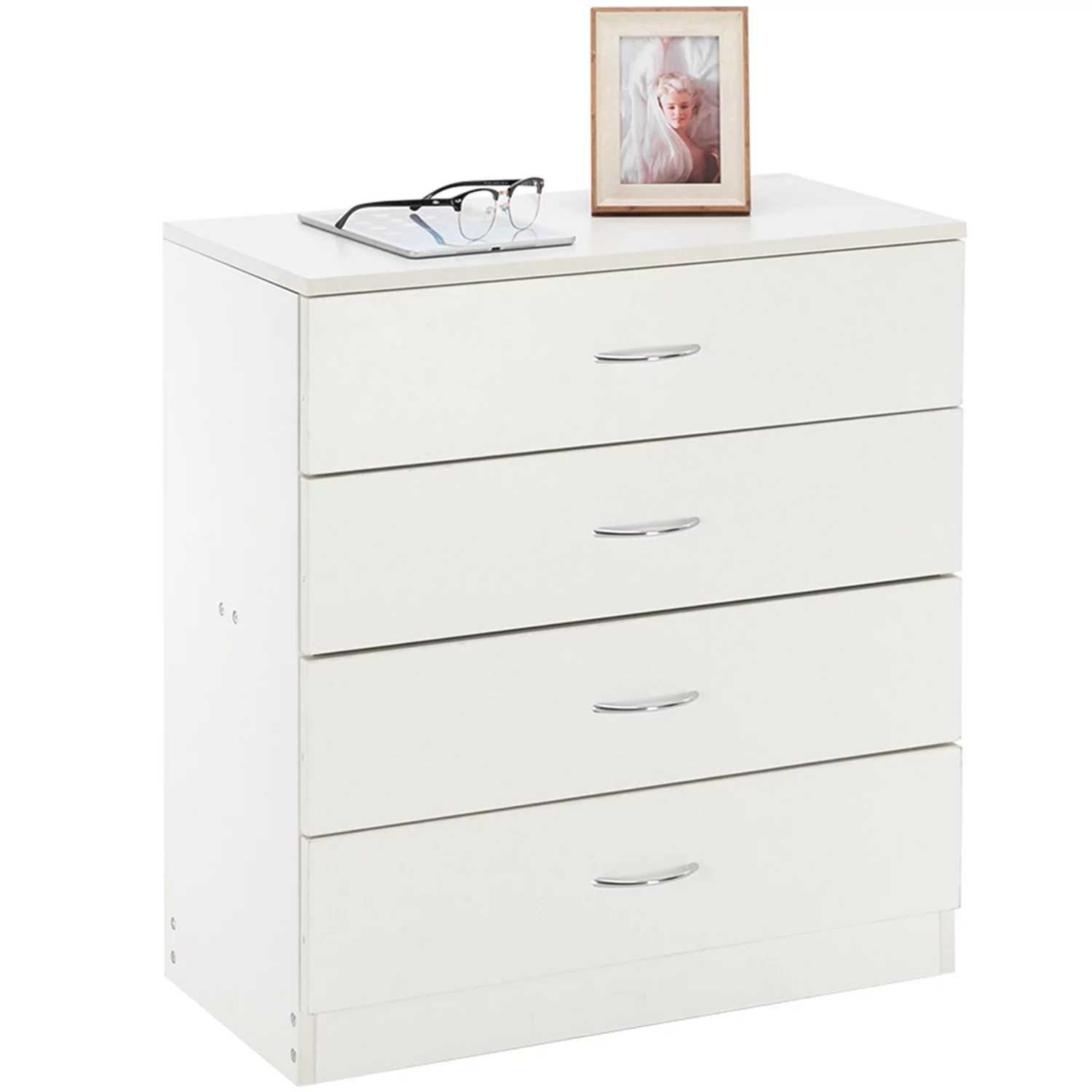 uhomepro 4-Drawer Dresser, White Dresser for Bedroom, Modern Dresser Chest Organizer with 4 Drawers for Living Room, Bedroom, Entryway, Closet