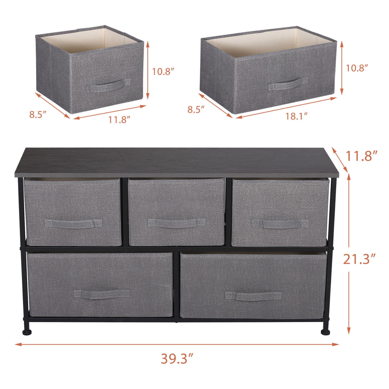 Drawer Dressers for Bedroom Closet Storage Organizer W/Metal Frame Graphite Grey