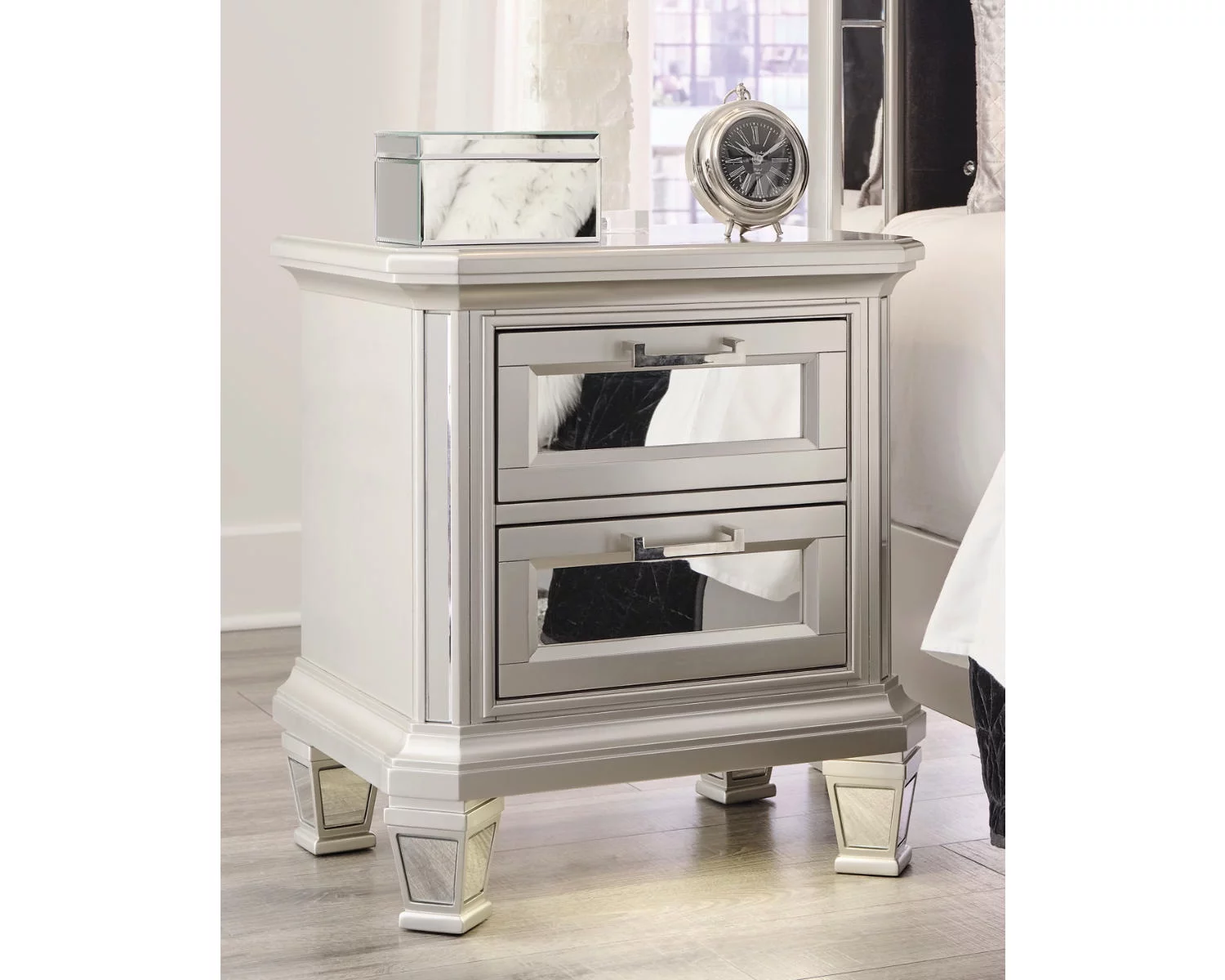 Signature Design by Ashley Contemporary Lindenfield 2 Drawer Nightstand, Silver