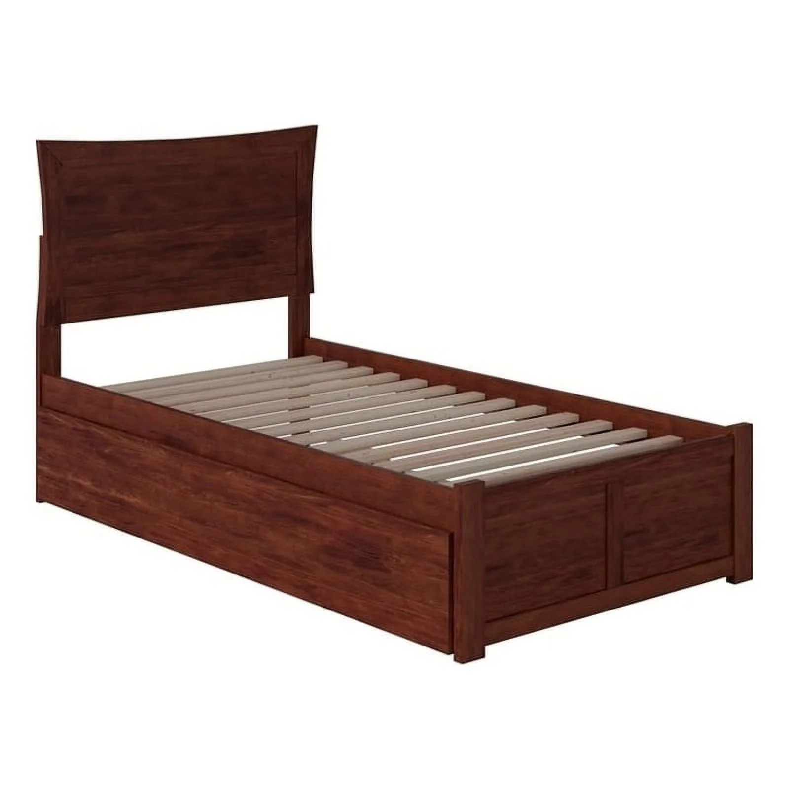 Leo & Lacey Transitional Solid Wood Twin Trundle Platform Bed in Walnut
