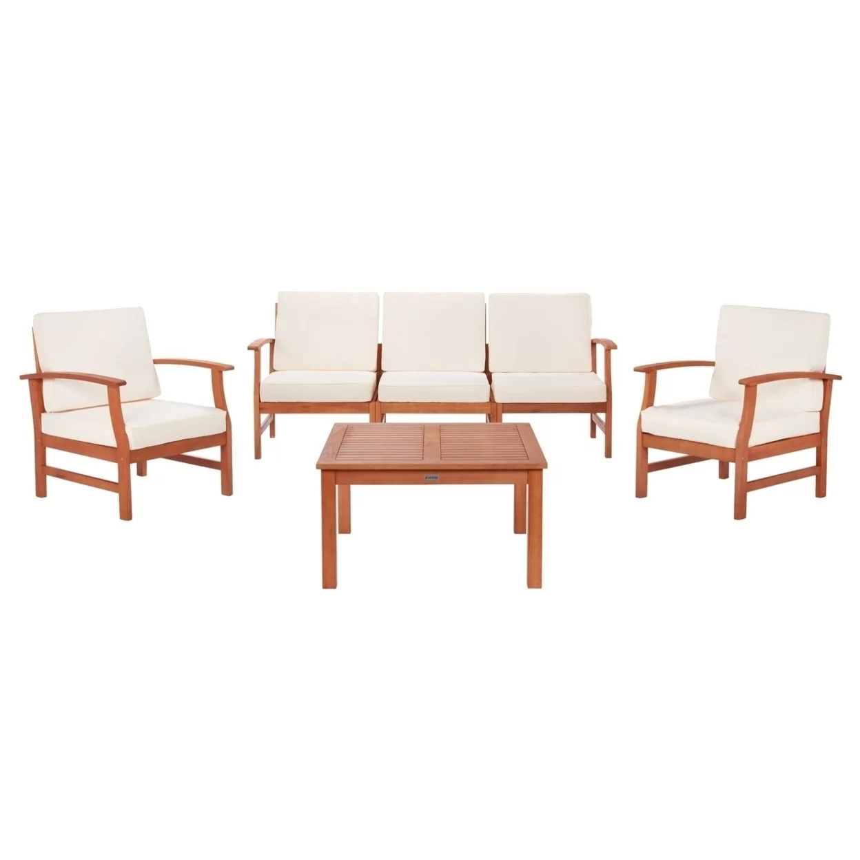 SAFAVIEH Parcer Outdoor Patio 4 Piece Conversation Set, Natural/Beige