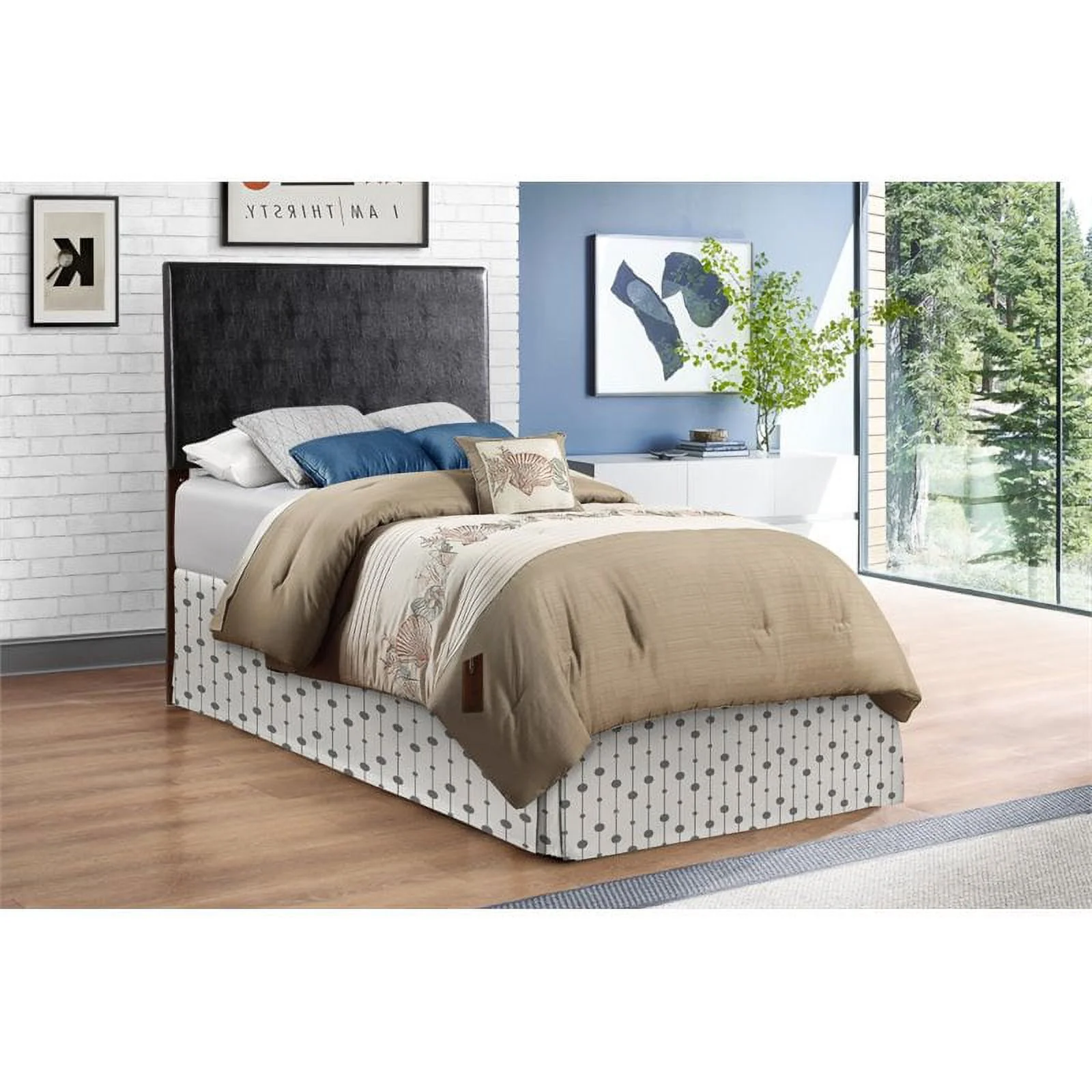 Bowery Hill Modern Faux Leather Upholstered Twin Headboard in Black