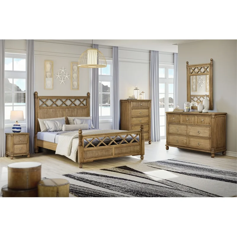 Sea Wind Florida Malibu Coastal Wood King Panel Bed in Natural/Brown