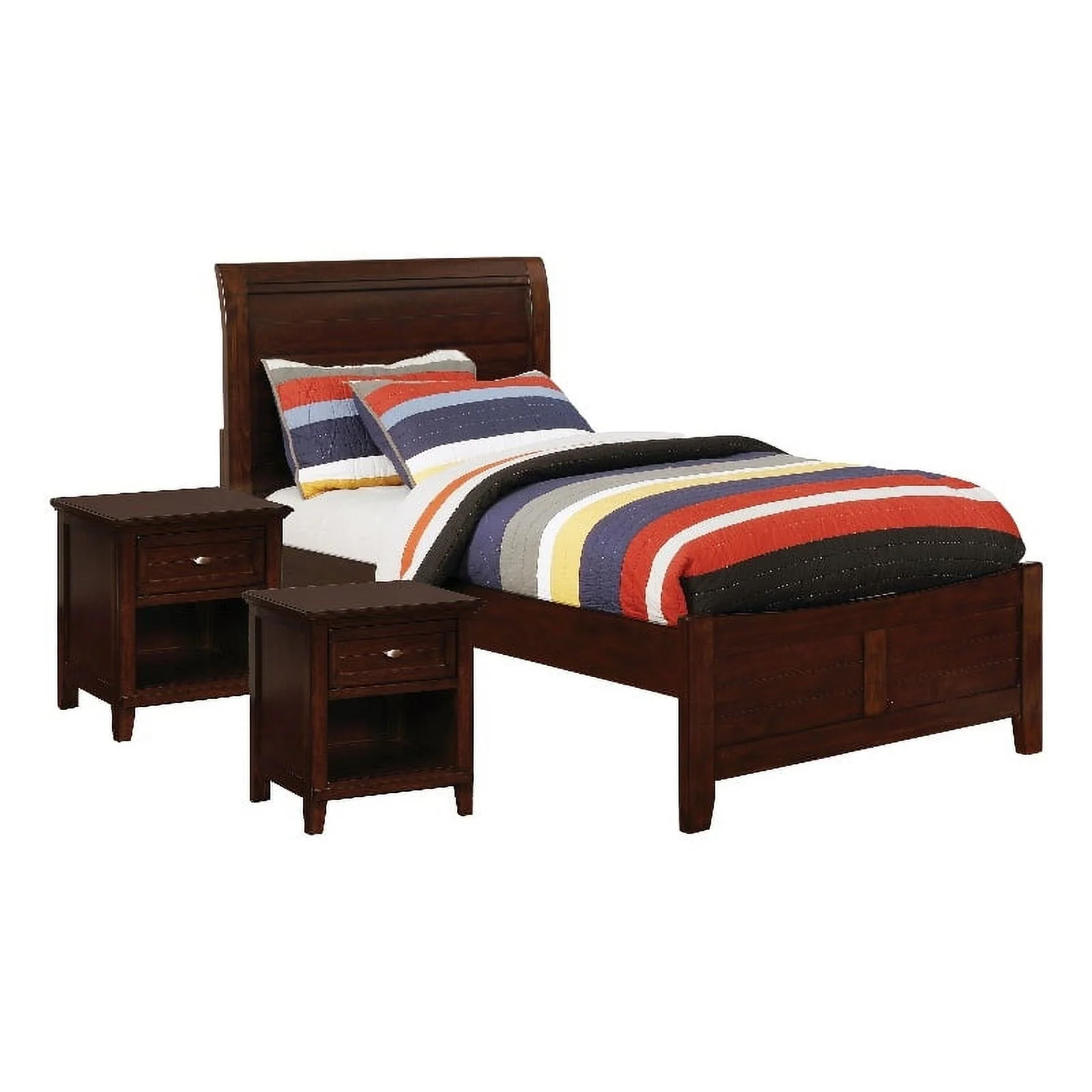 FOA Gamora 3-Piece Brown Cherry Wood Bedroom Set - Twin + 2 Nightstands