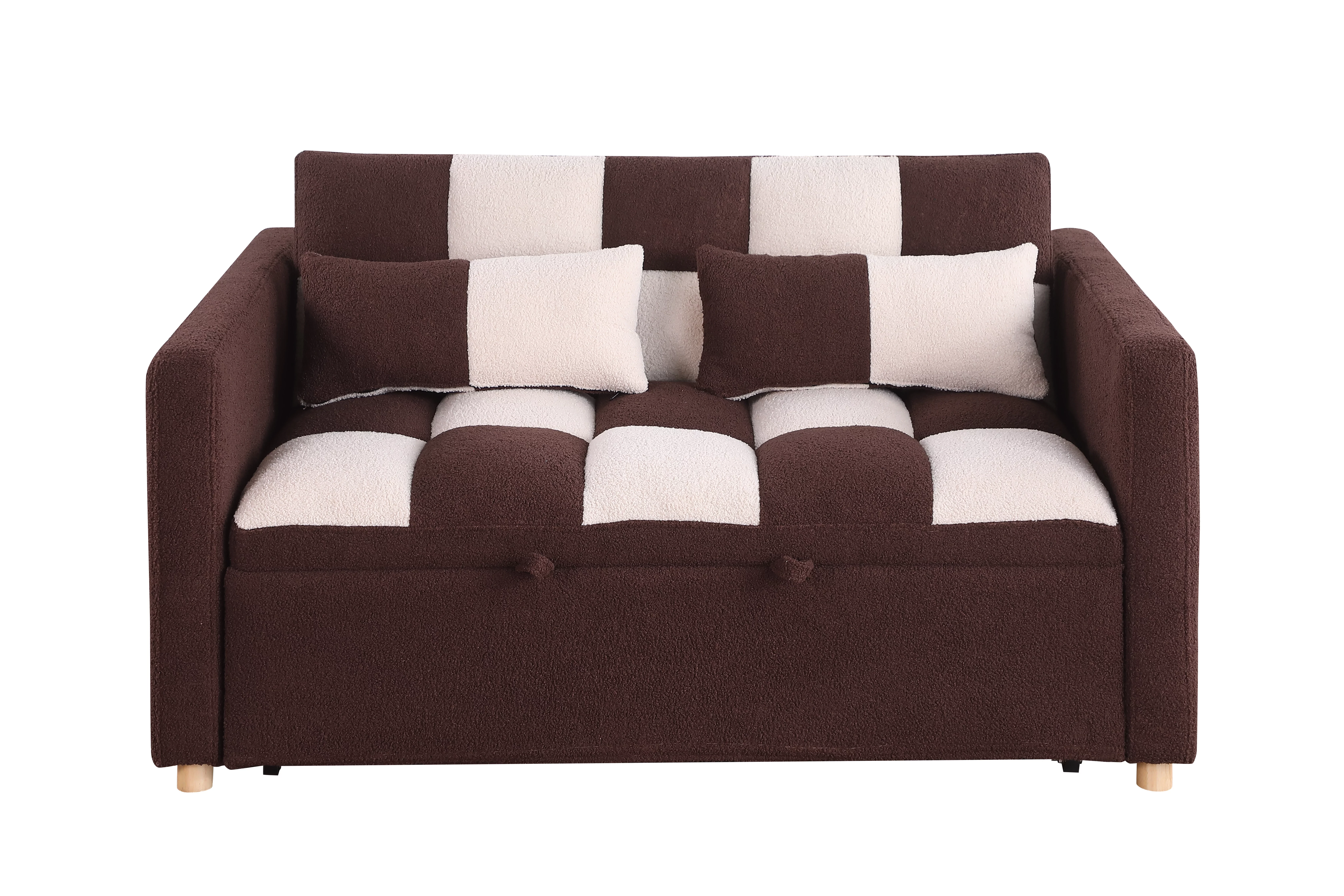 3 in 1 Pull Sleeper Sofa Bed, Small Teddy Convertible Futon Couch Bed with Adjustable Backrests, Modern Loveseat with 2 Pillows, Small Love Seat for Living Room, Guest Room, for Small Space