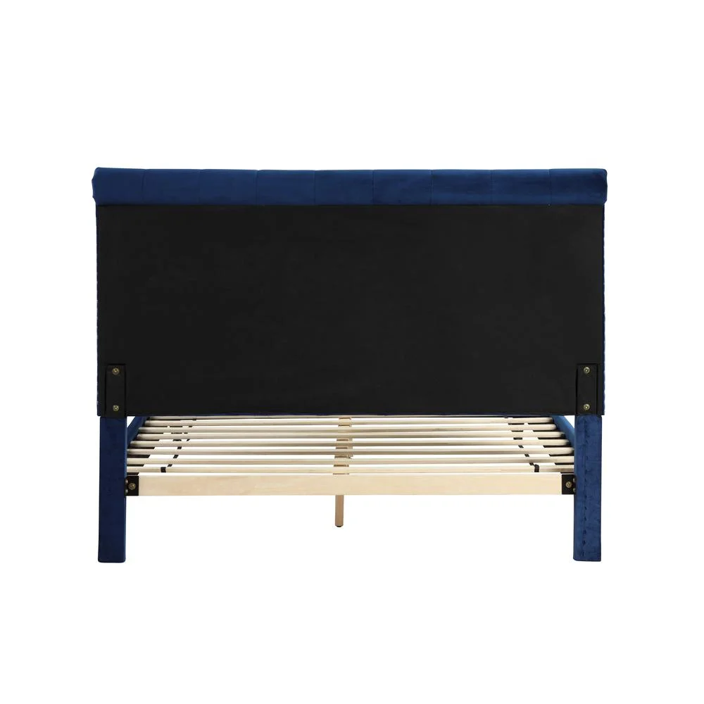 Best Master Furniture Ashley Tufted Velvet Fabric Full Platform Bed in Blue