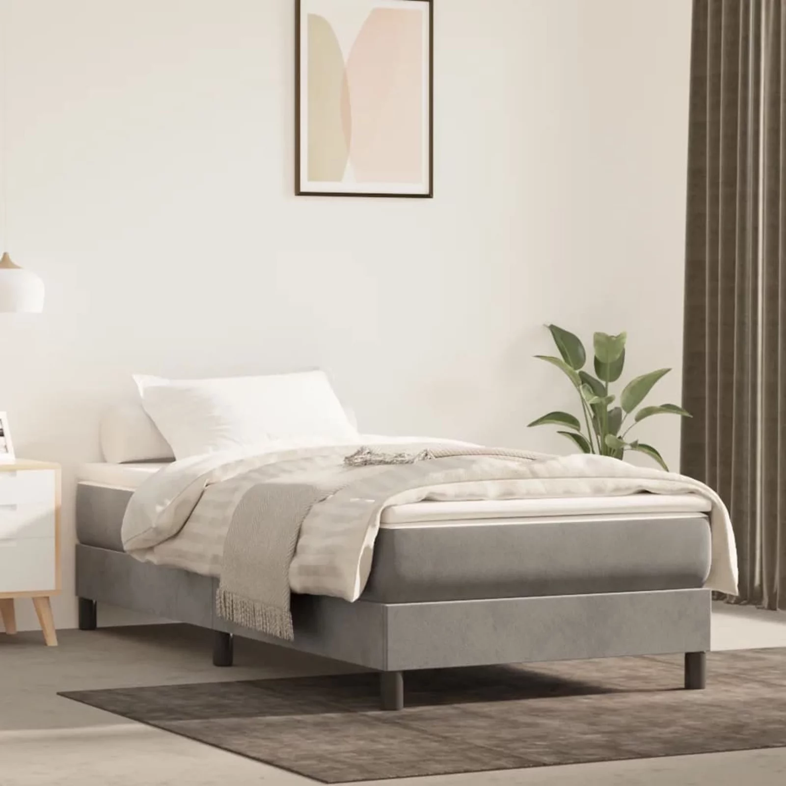 moobody Wooden Box Spring Bed with Mattress and Topper Twin Size 76 x 39.4 x 9.8 Inch Bed Frame for Bedroom
