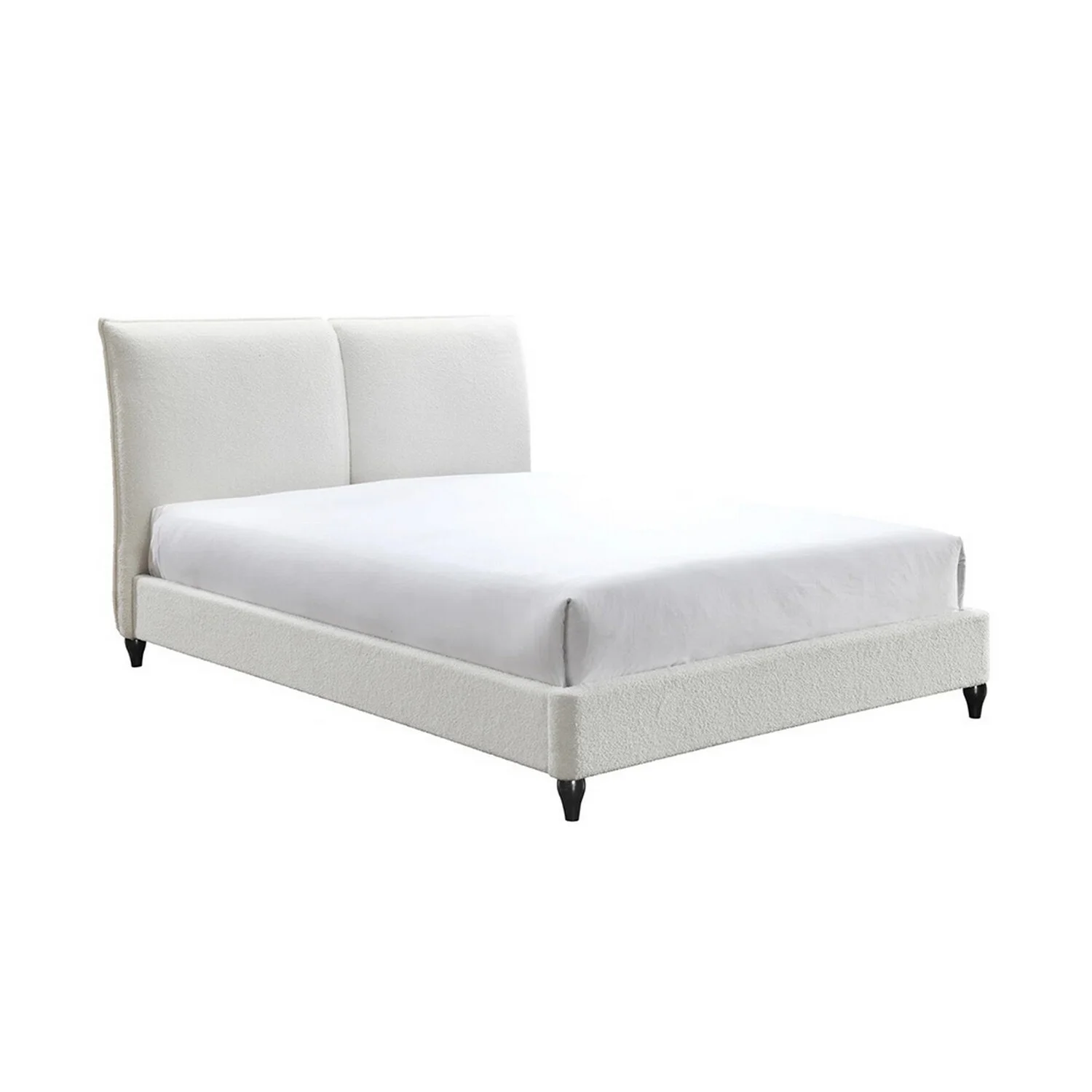 Benjara Sage Queen Size Bed, Low Profile, Cushioned Upholstered Headboard, Charcoal