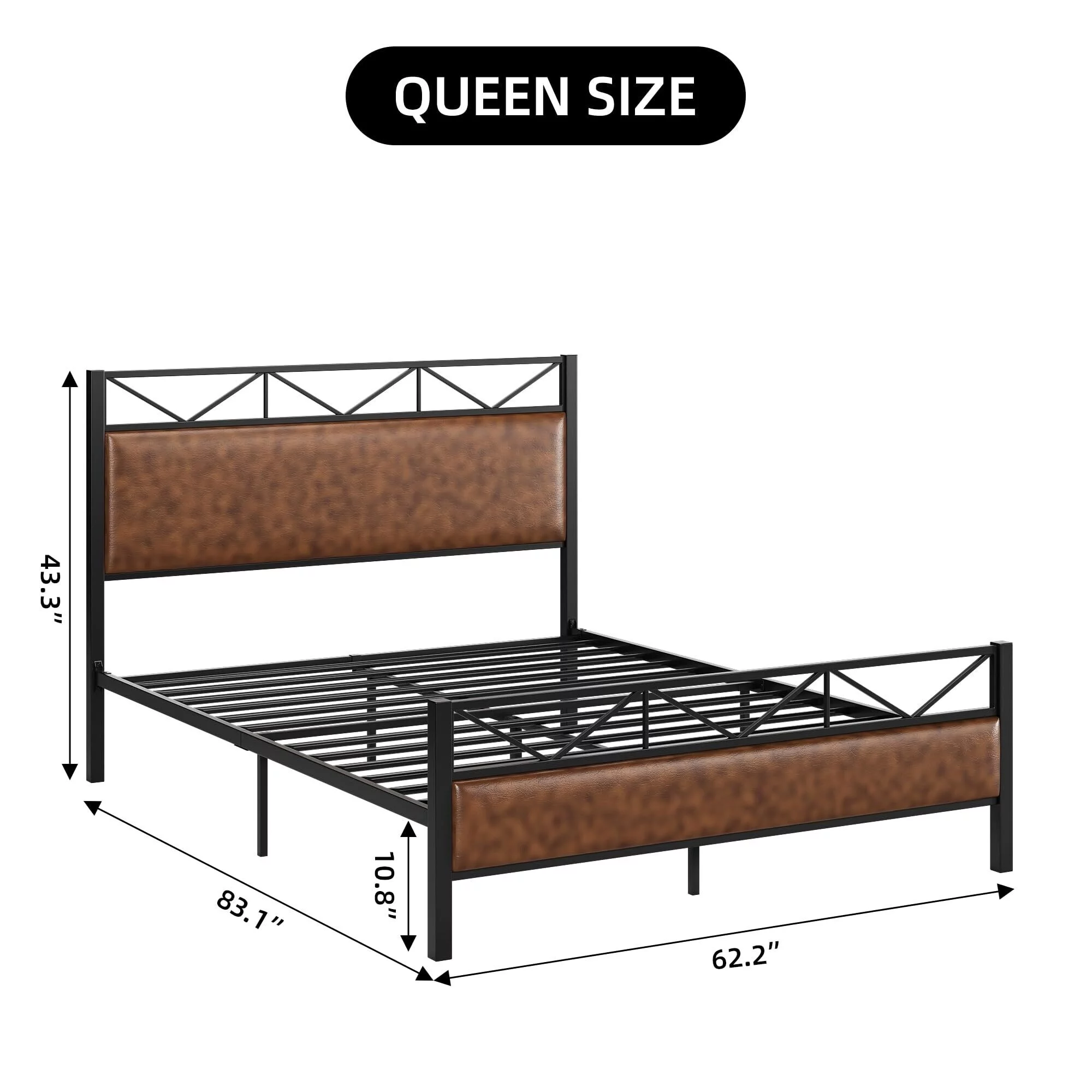 Bed Frame with Rustic Leather Headboard and Footboard Full