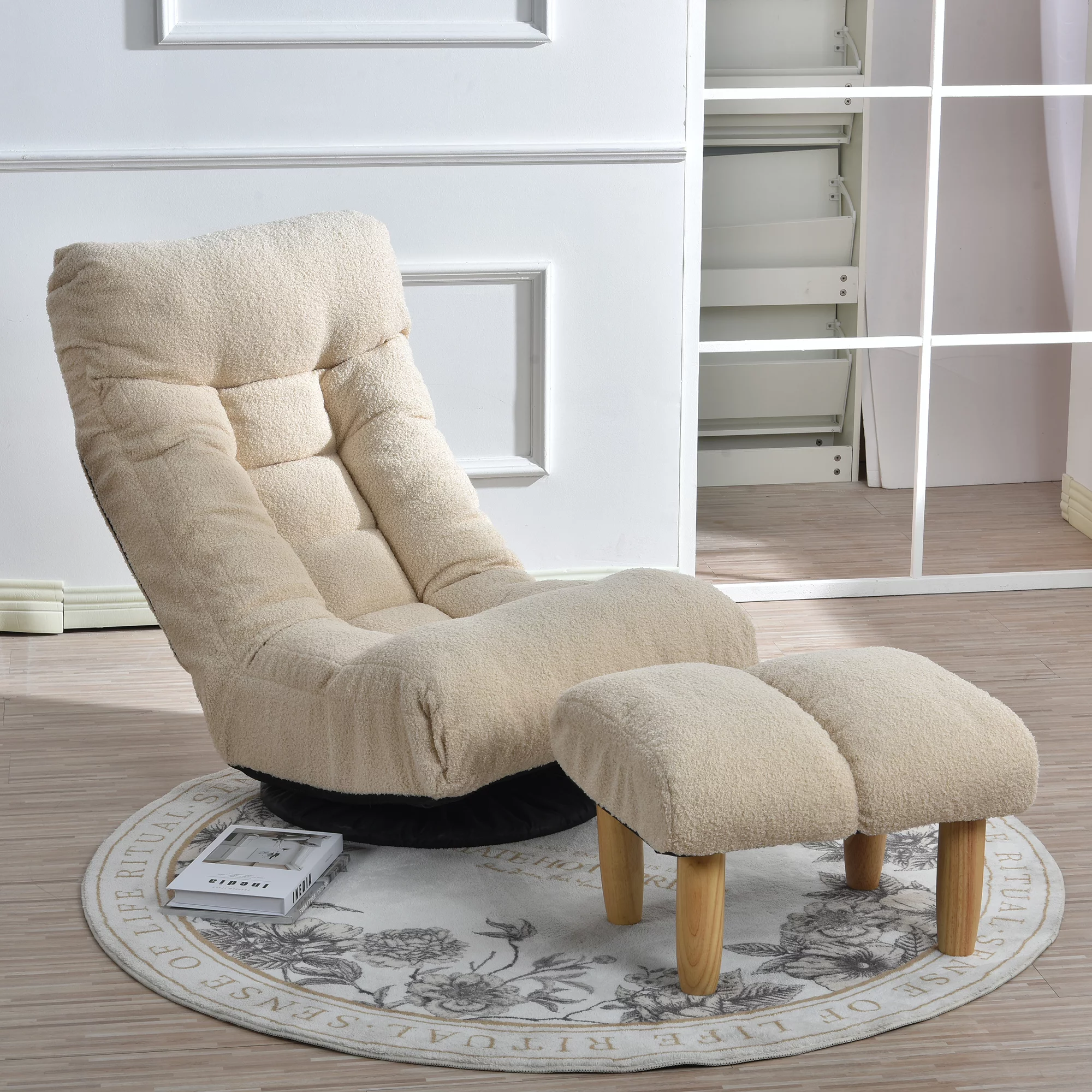 Bellemave Recliner, Accent Chair with Ottoman, Sleeper Sofa with Adjustable Angle Backrest and Footrest, Floor Chair for Living Room, Bedroom(Beige-New arrival)