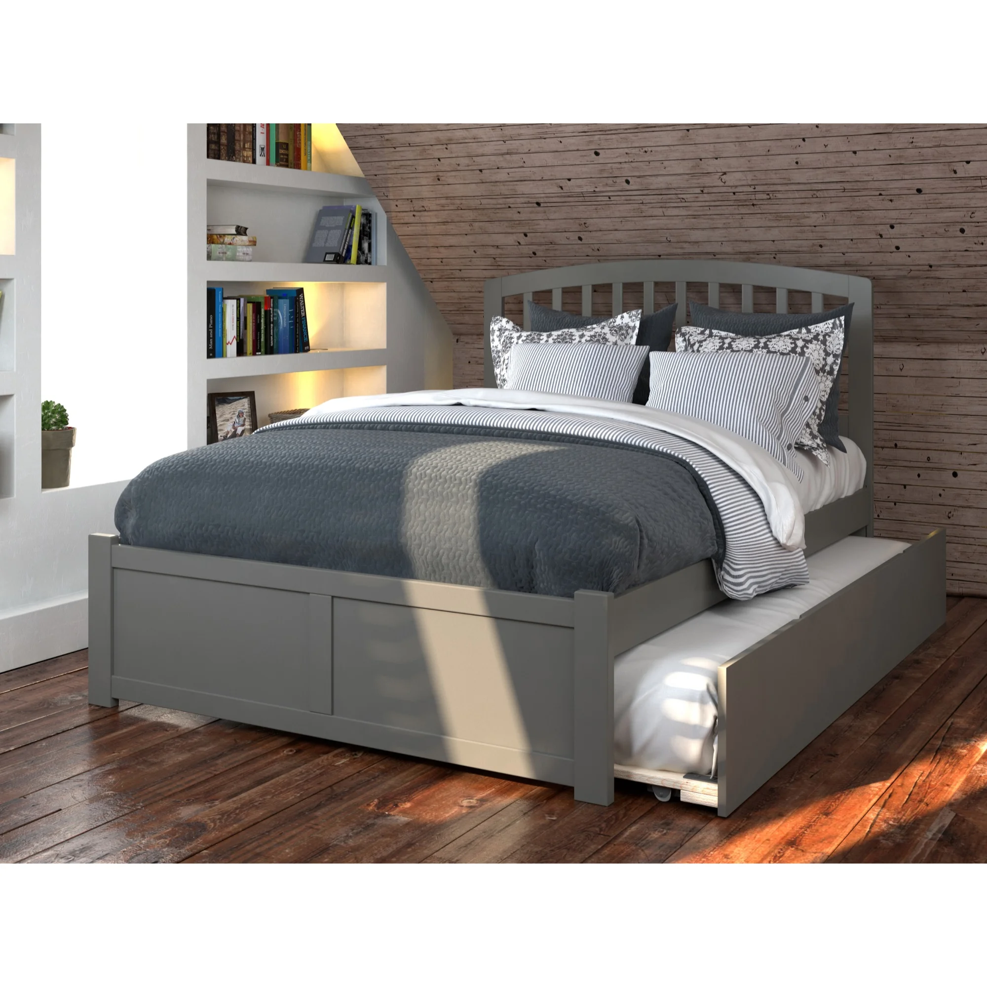 AFI Richmond Queen Solid Wood Bed with Twin XL Trundle in Gray