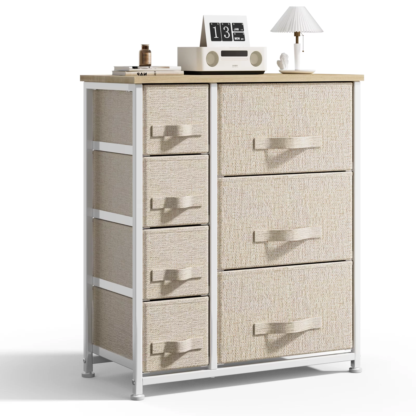 7 Drawer Fabric Dresser ,Storage Baby Dresser with Steel Frame and Wooden Top for Living Room/Bedroom/Hallway/Nursery, Beige