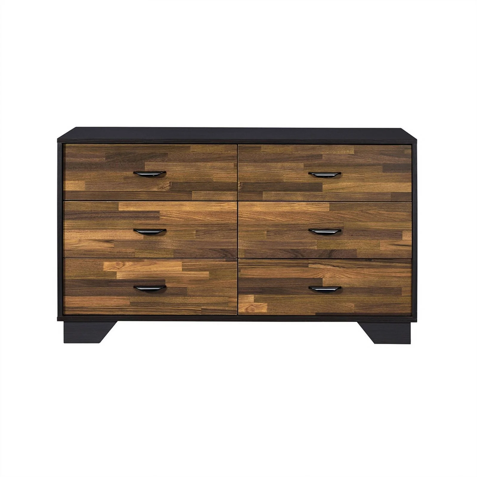 Bowery Hill Transitional 6-Drawer Wooden Dresser in Walnut and Black