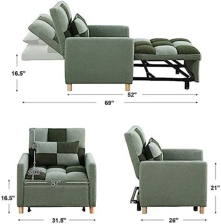 NLIBOOMLife 3-in-1 Single Convertible Chair Bed Sleeper Sofa Chair Bed with Pillow Multi-Functional Sleeper Chair with Adjustable Backrest pullout Sofa Bed with Teddy Fabric for Apartment