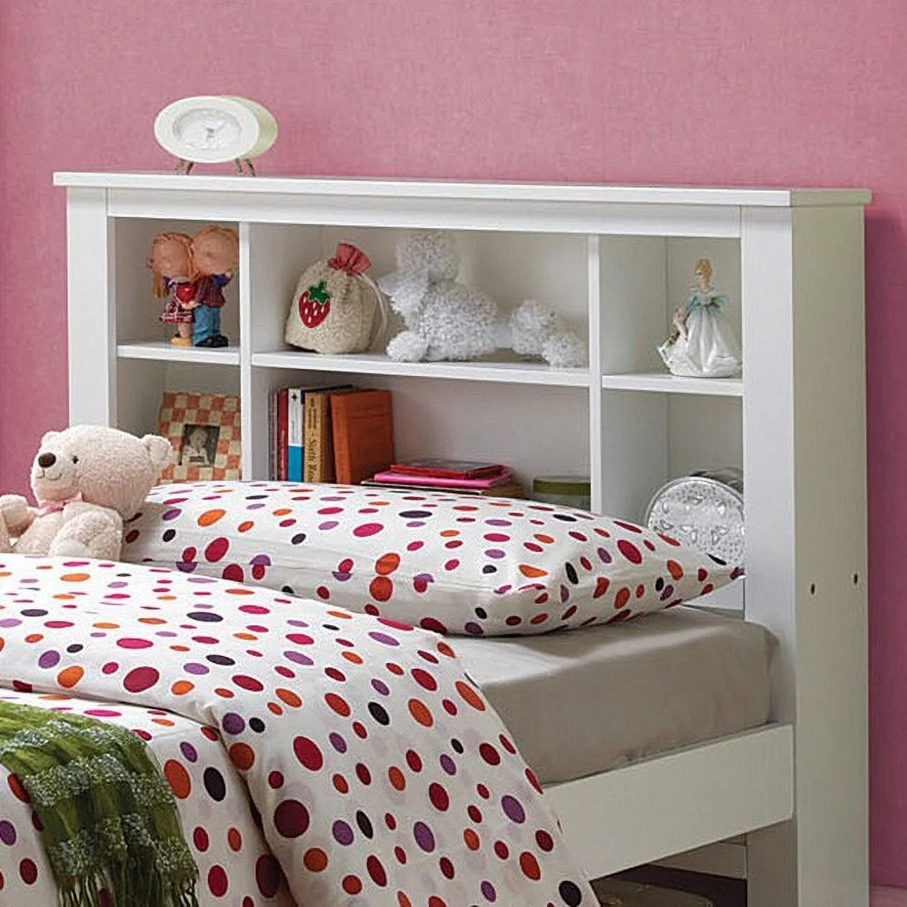 Abdalla White Twin Bed with Bookcase Headboard