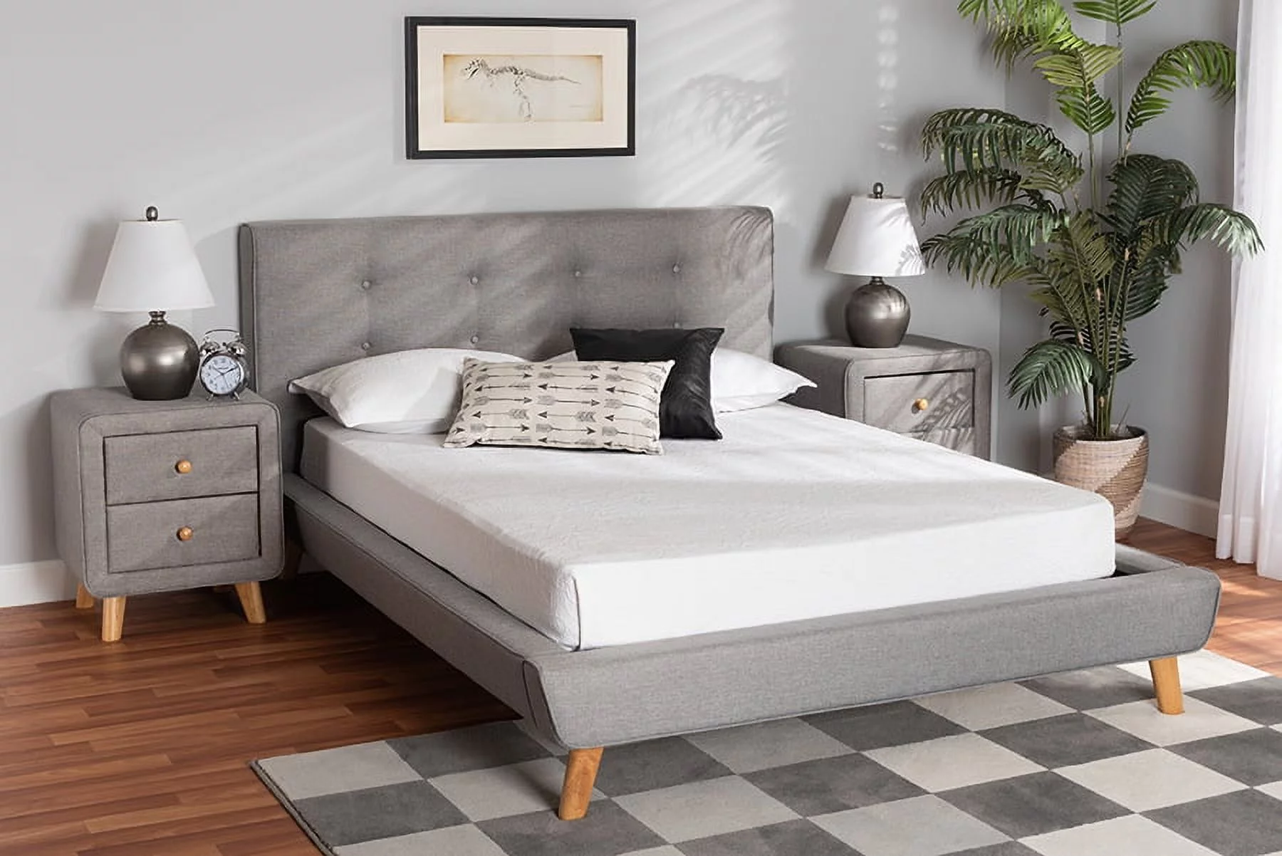 Baxton Studio Jonesy Mid-Century Modern Transitional Grey Fabric Upholstered Full Size 3-Piece Bedroom Set