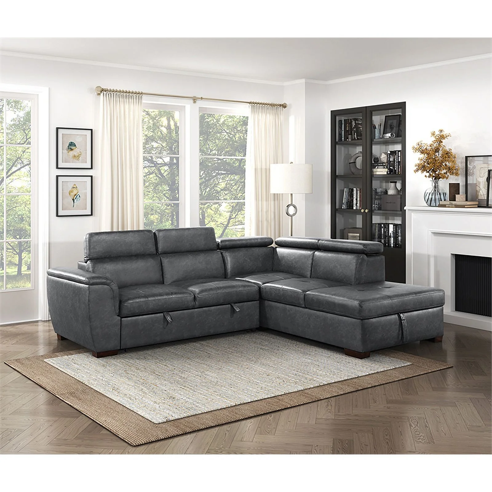Lexicon Barre 2-Piece Faux Leather Sectional with Pull-Out Bed in Gray