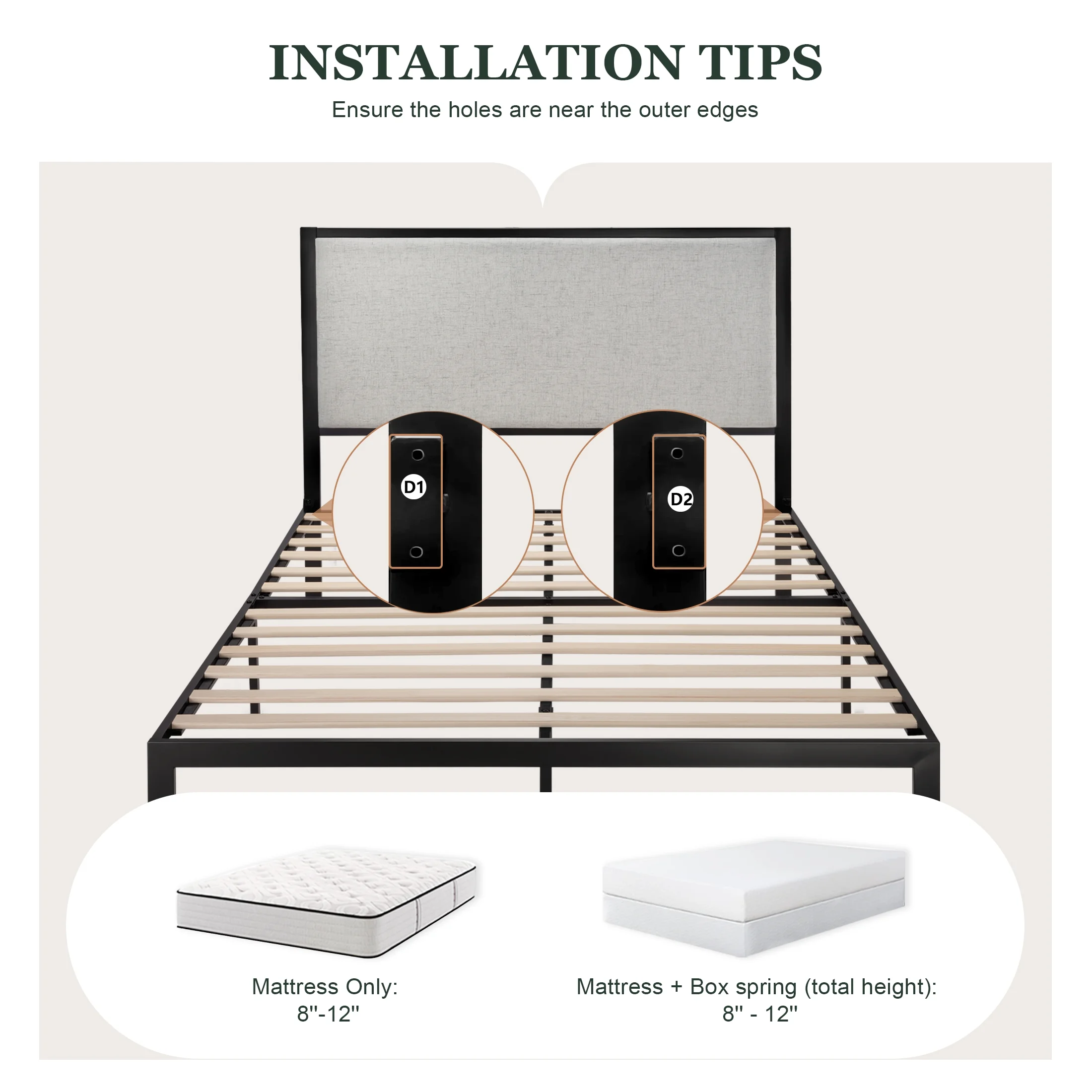 Amolife Full Size Metal Platform Bed Frame with Upholstered Headboard & Under Bed Storage, Gray