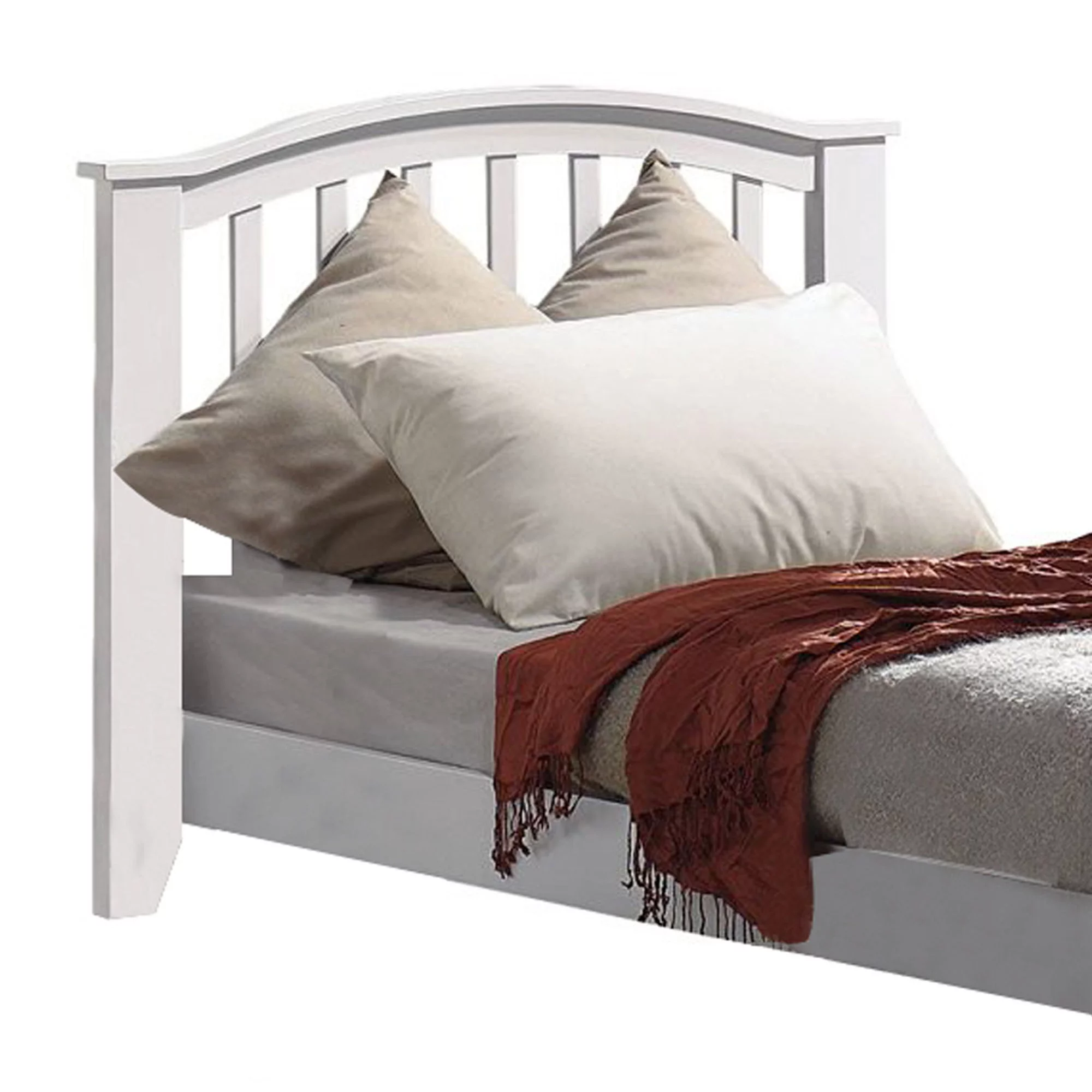 Mission Style Wooden Twin Bed with Arched Slatted Headboard and Footboard, White