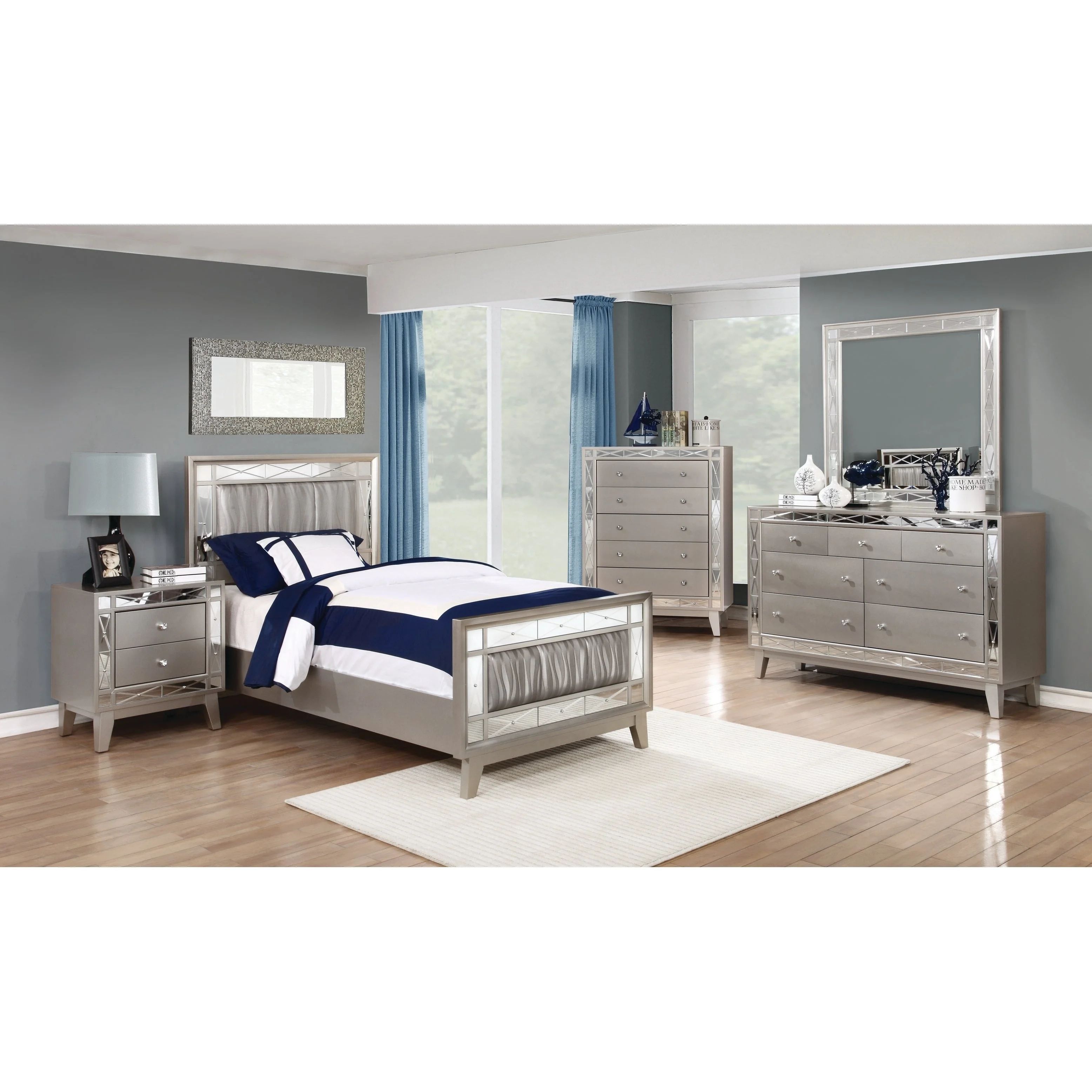 Coaster Furniture Leighton Metallic Mercury 4-piece Upholstered Bedroom Set Twin