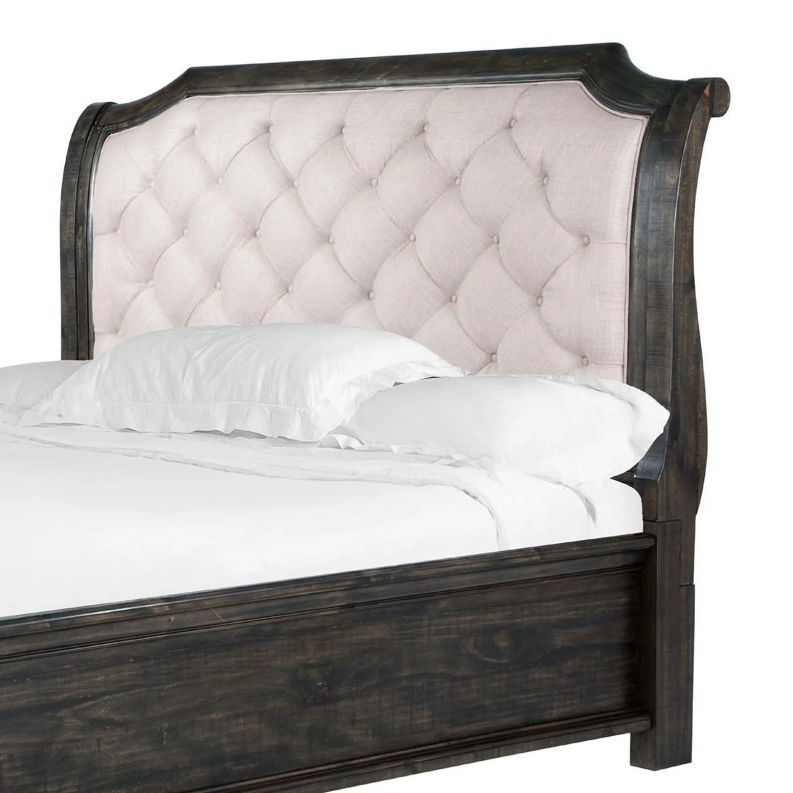 Bowery Hill Wood Peppercorn King Sleigh Headboard in White & Espresso