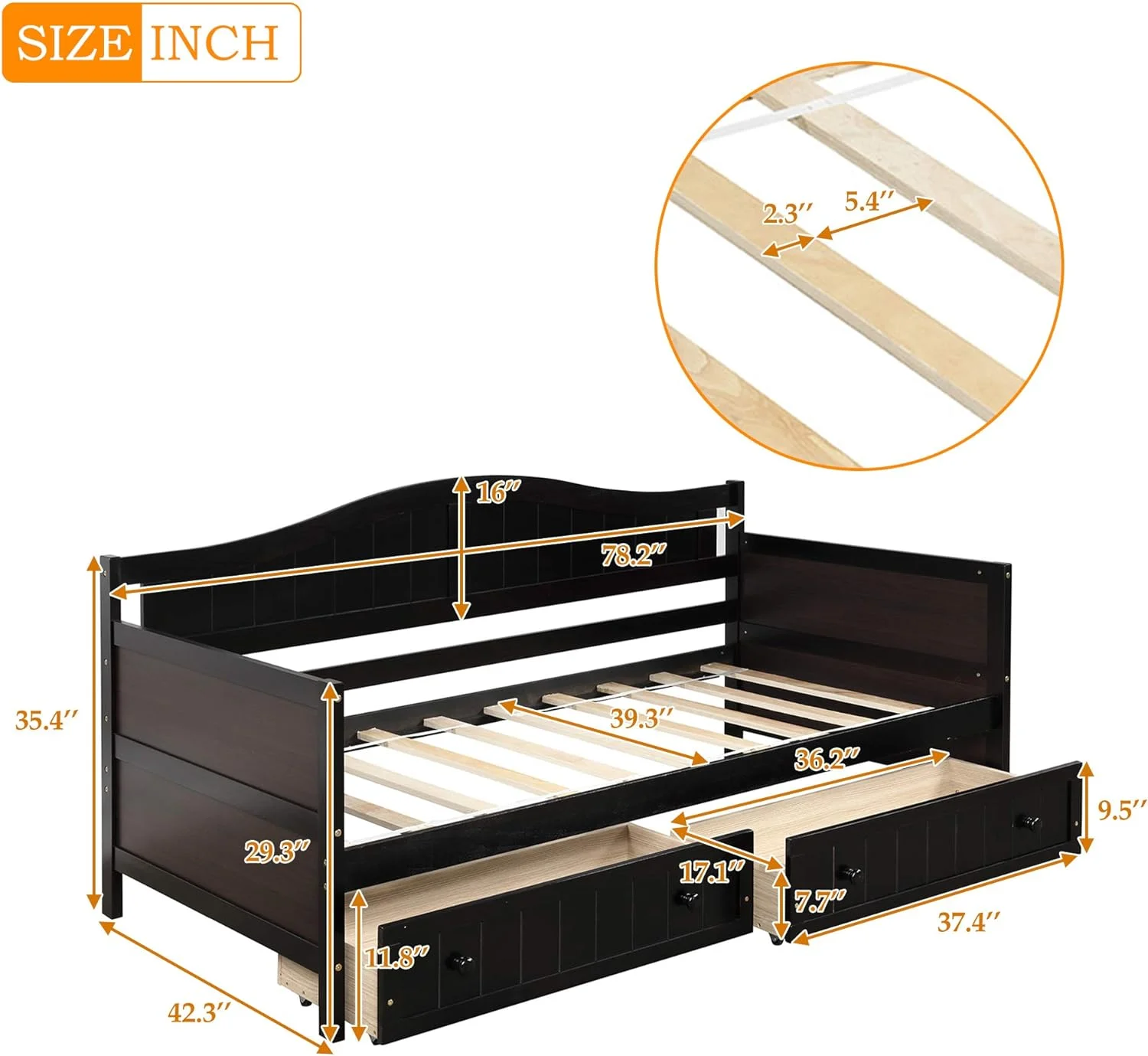 Daybed With Trundle Bed, Daybed Size, Wood Sofa Bed For Bedroom Living Room, No Box Spring Needed,White