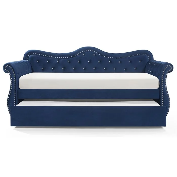 Sportaza Home Abby Upholstered Wood Daybed with Trundle in Blue