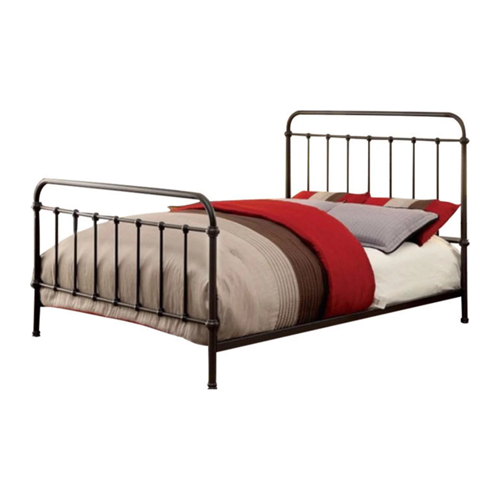Metal Queen Size Platform Bed with Headboard & Footboard, Deep Bronze