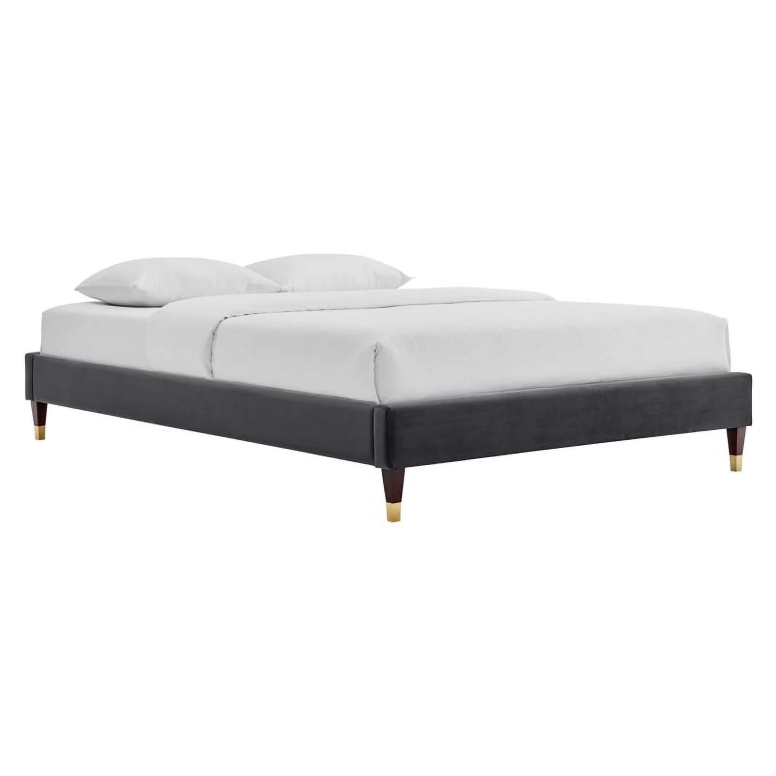 Pemberly Row Modern Performance Velvet King Platform Bed Frame in Charcoal
