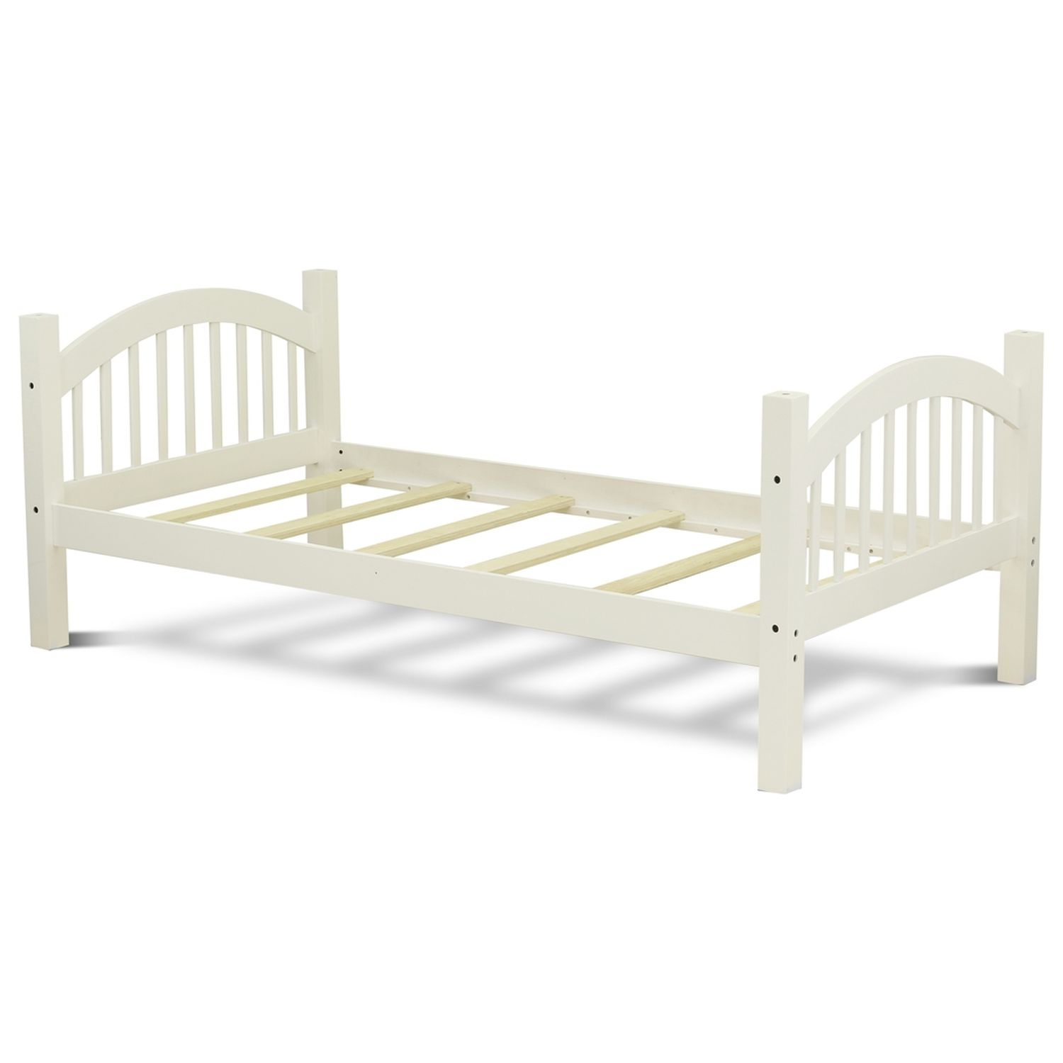 HomeStock Contemporary Chic Attractive Bunk Bed- Two Separate Real Wood Beds And Ladder With Four Steps And Guard Rails-Twin/Full Size Bed & Linen White Finish