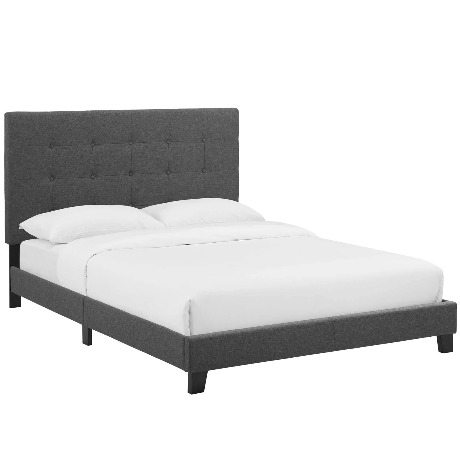 Modway Melanie King Tufted Button Upholstered Fabric Platform Bed in Gray