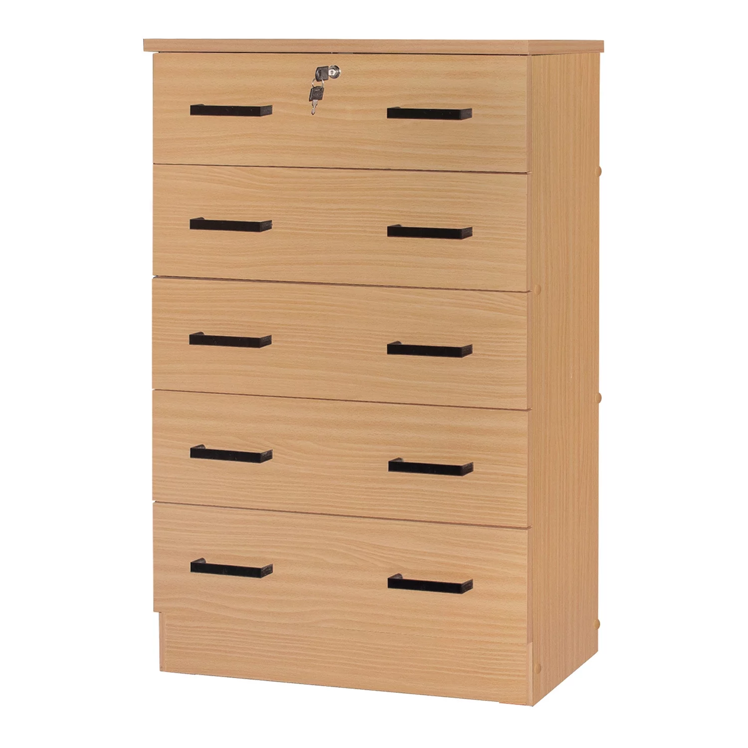 Better Home Products 5 Drawer Chest Dresser Wooden Storage Unit with Lock