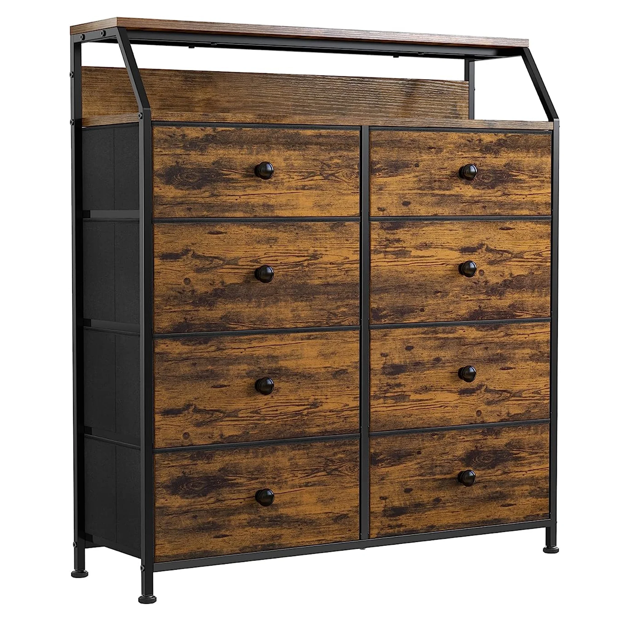 REAHOME 8 Drawer Wood Top Storage Dresser w/Drawer Organizers, Rustic Brown