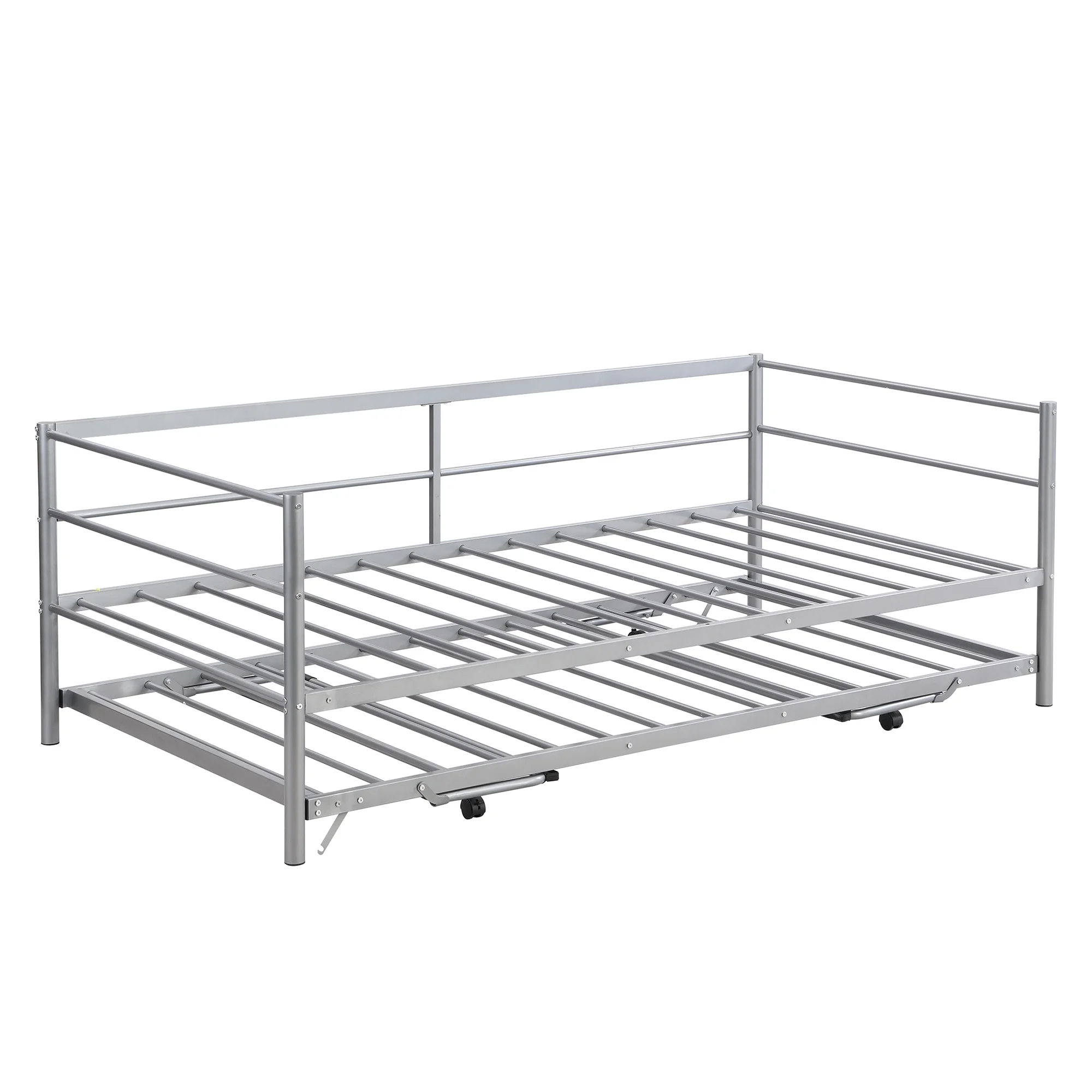 Industrial Twin Size Metal Daybed with Adjustable Pop Up Trundle Silver - Twin