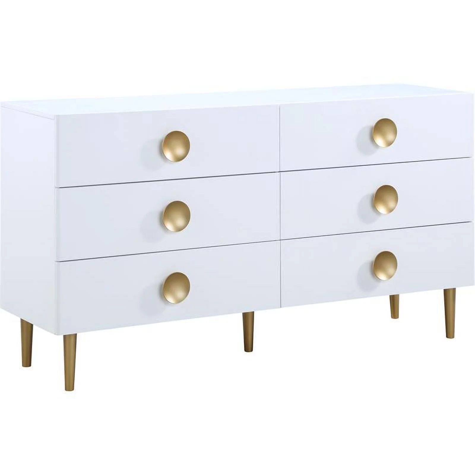 Maklaine 6-Drawer Contemporary Metal Double Dresser in Rich White