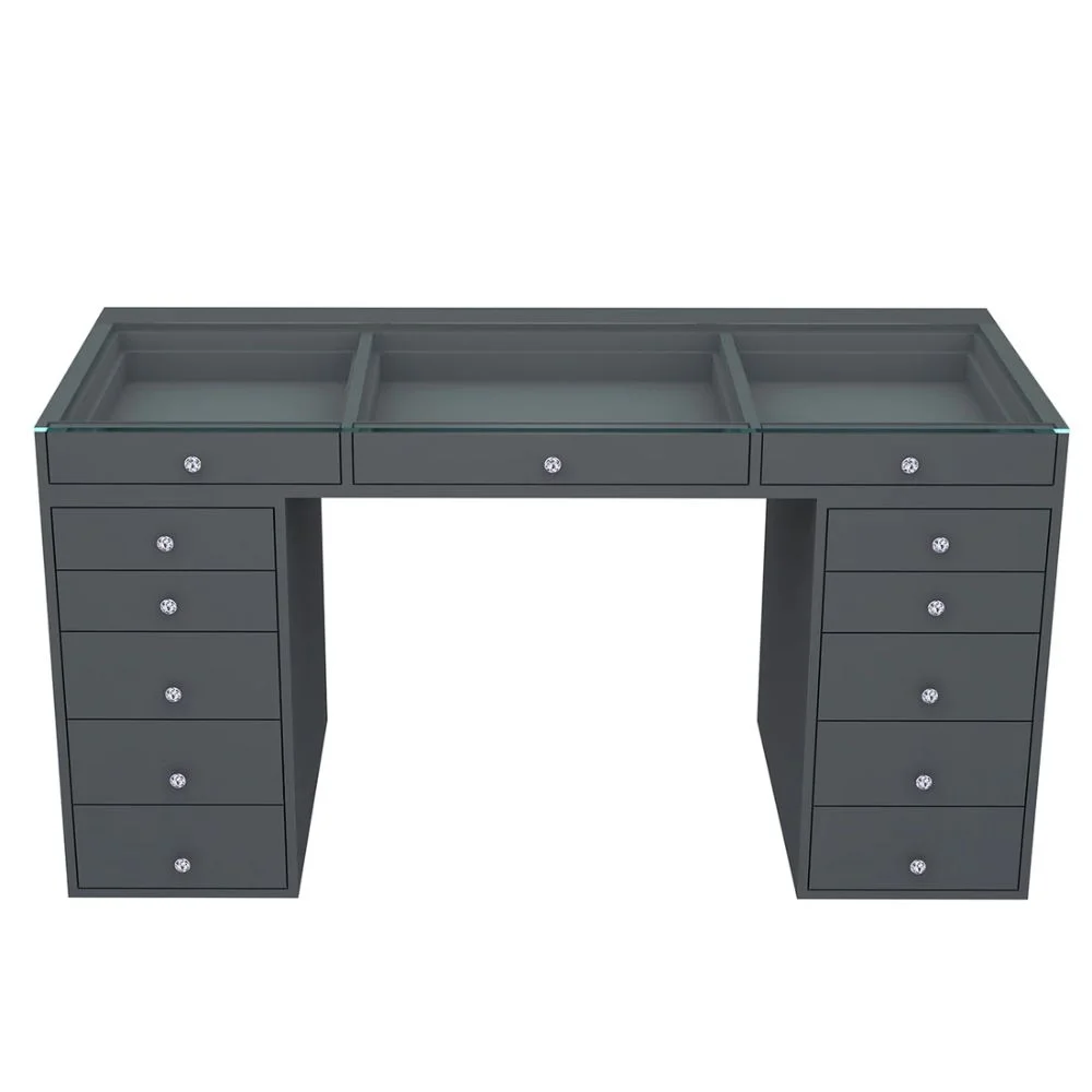 Impressions Vanity SlayStation Pro 2.0 Makeup Desk with Dual 5 Storage Drawer Unit, Dressing Table (Charcoal)