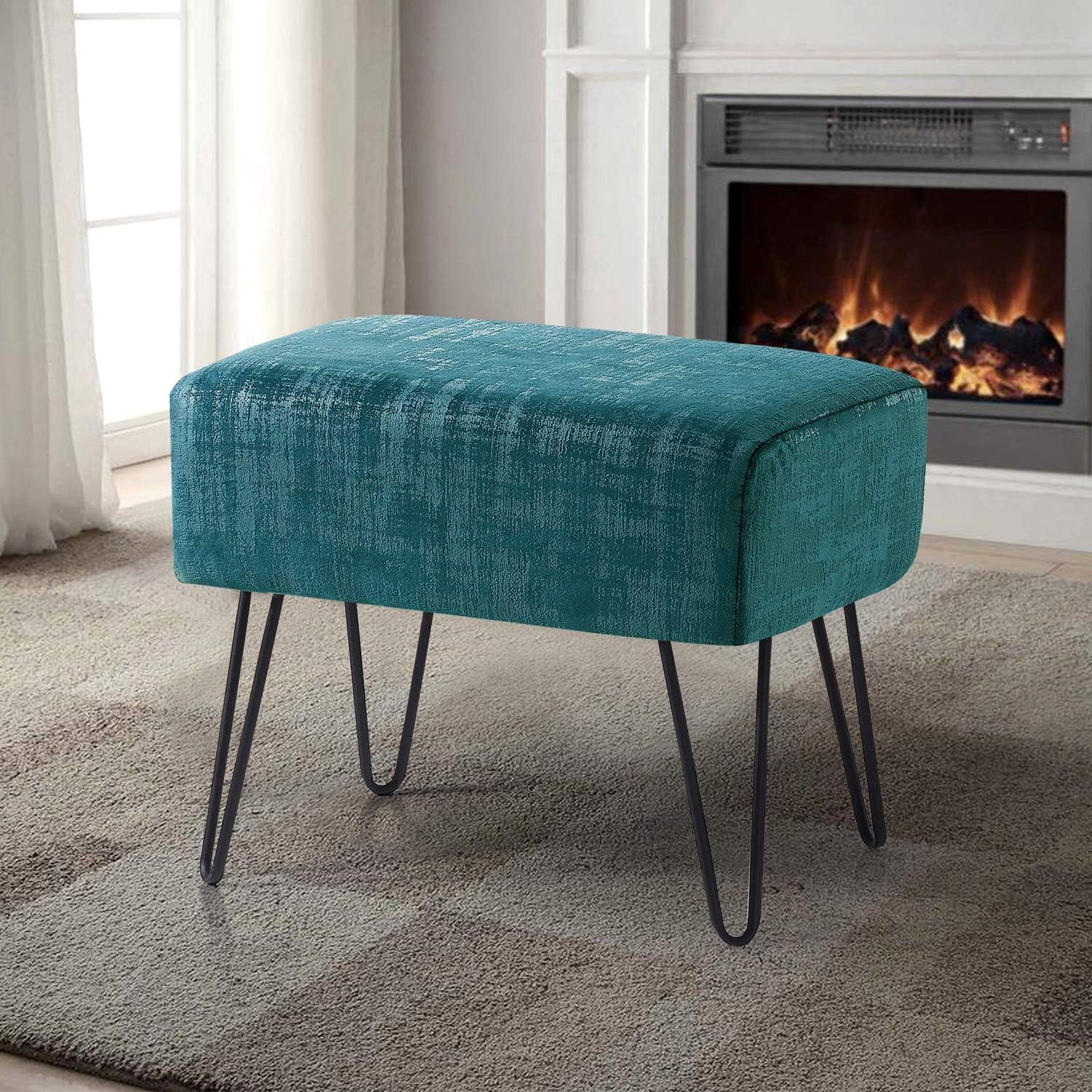 Blue Textured Velvet Ottoman, 19