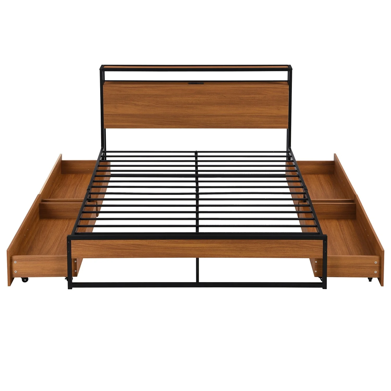 Clihome  Queen/Full Size Metal Platform Bed Frame with USB Ports Black - Queen
