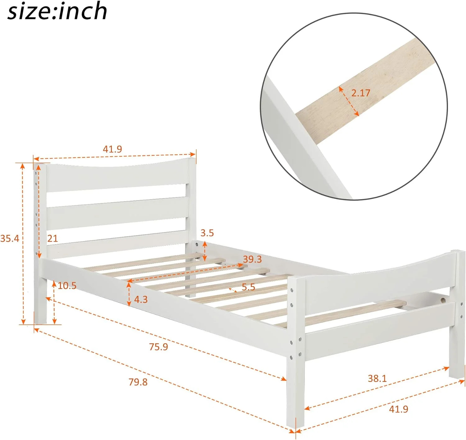 Bed Frame, Wood Platform Bed With Headboard For Kids Girls Boys, No Box Spring Needed, White