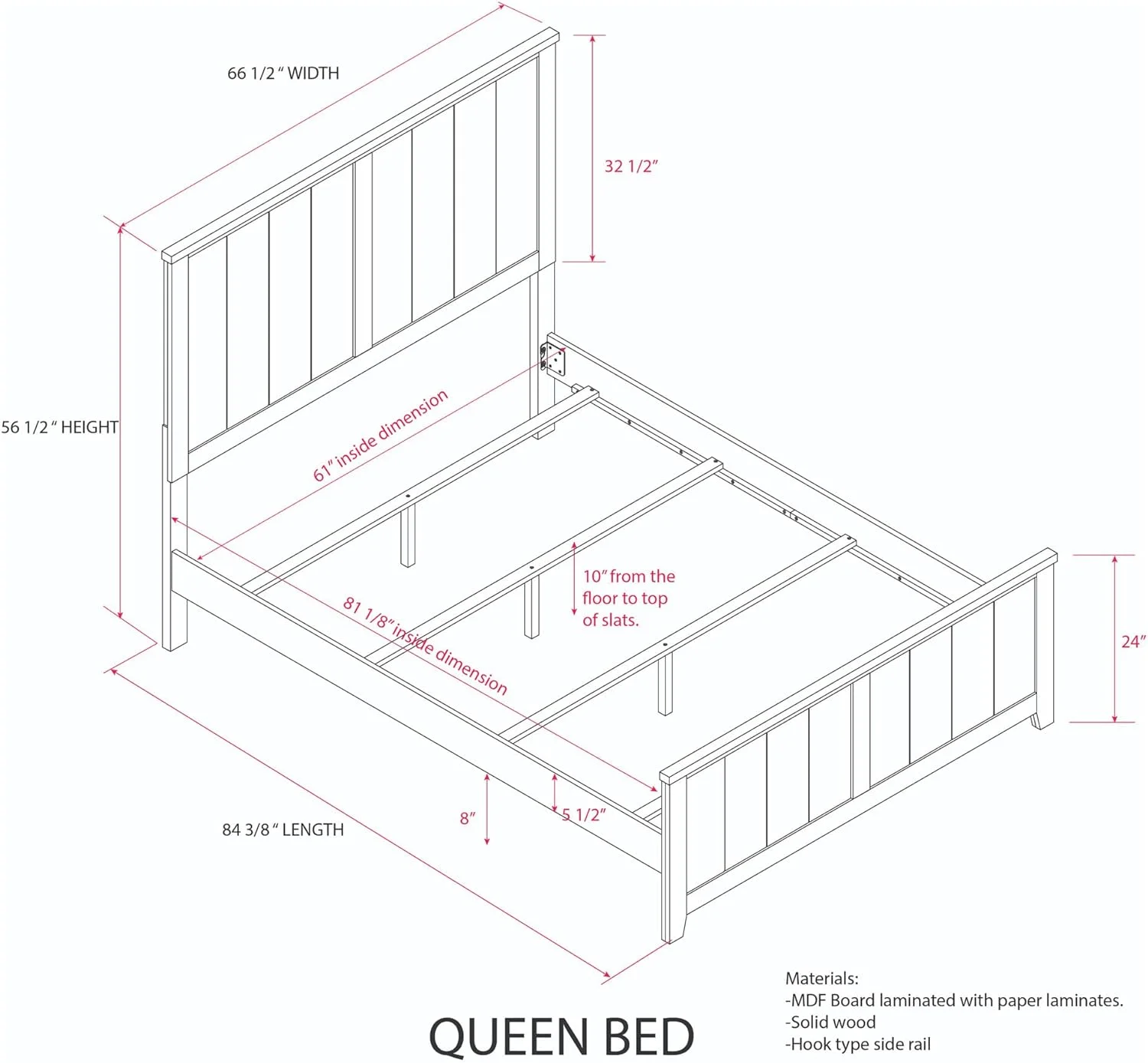Kings Brand Furniture – Harmony Wooden Bed (Queen Size)