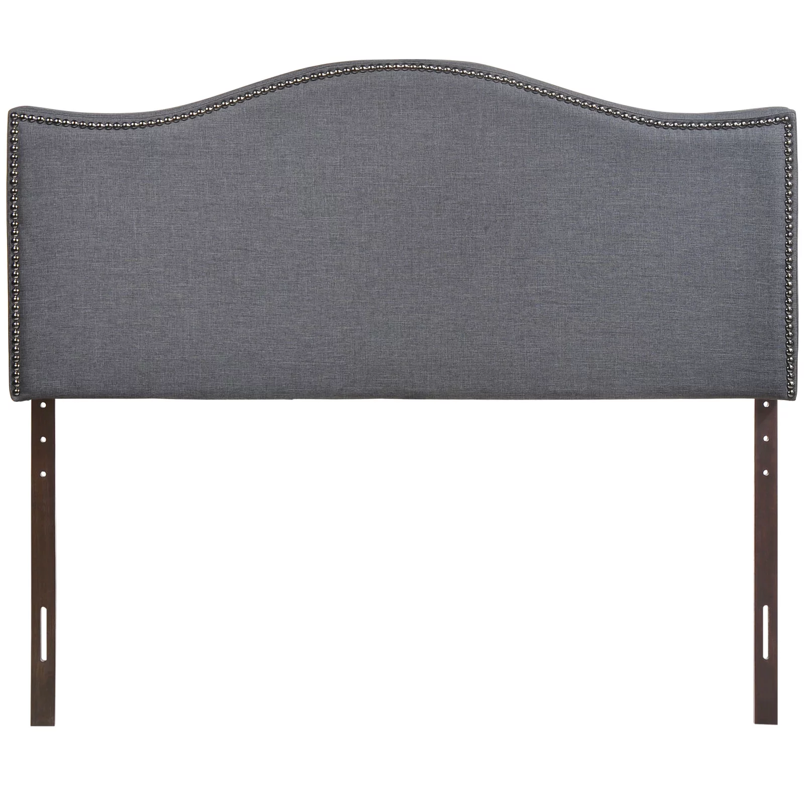 Modern Contemporary Queen Size Nailhead Upholstered Headboard, Grey Fabric