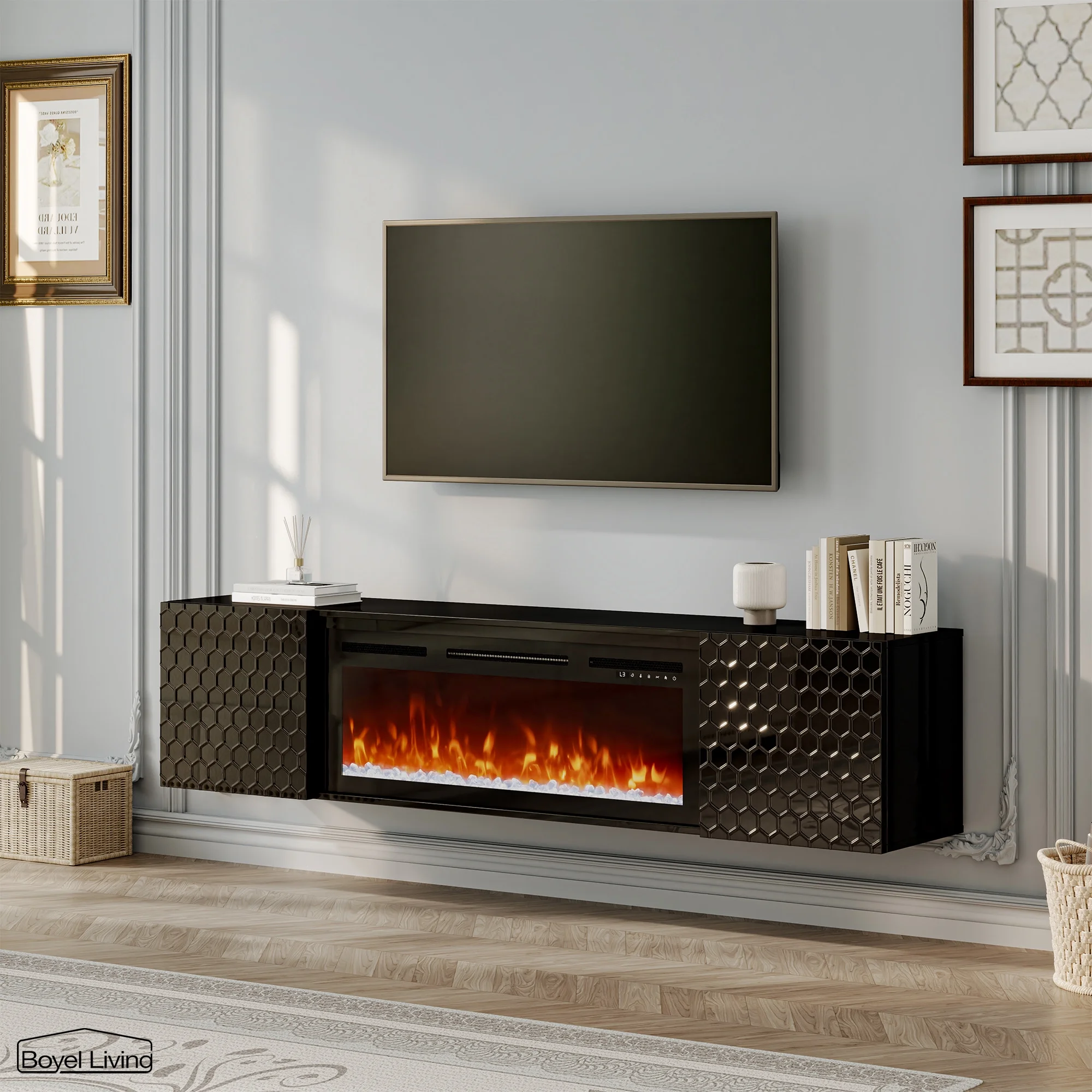 Boyel Livng Floating Fireplace TV Stand, Wall Mounted TV Console w/ 36