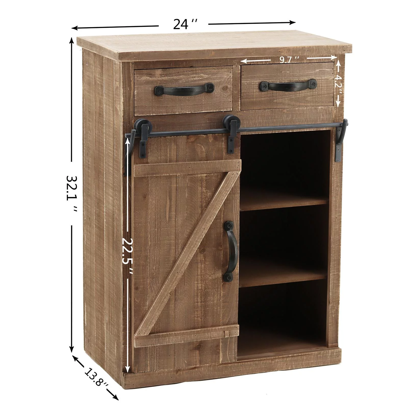 Ktaxon Barn Door Accent Cabinet,Rustic Wood Sliding Door Console Table with Drawers for Living Room Entryway Rustic Brown