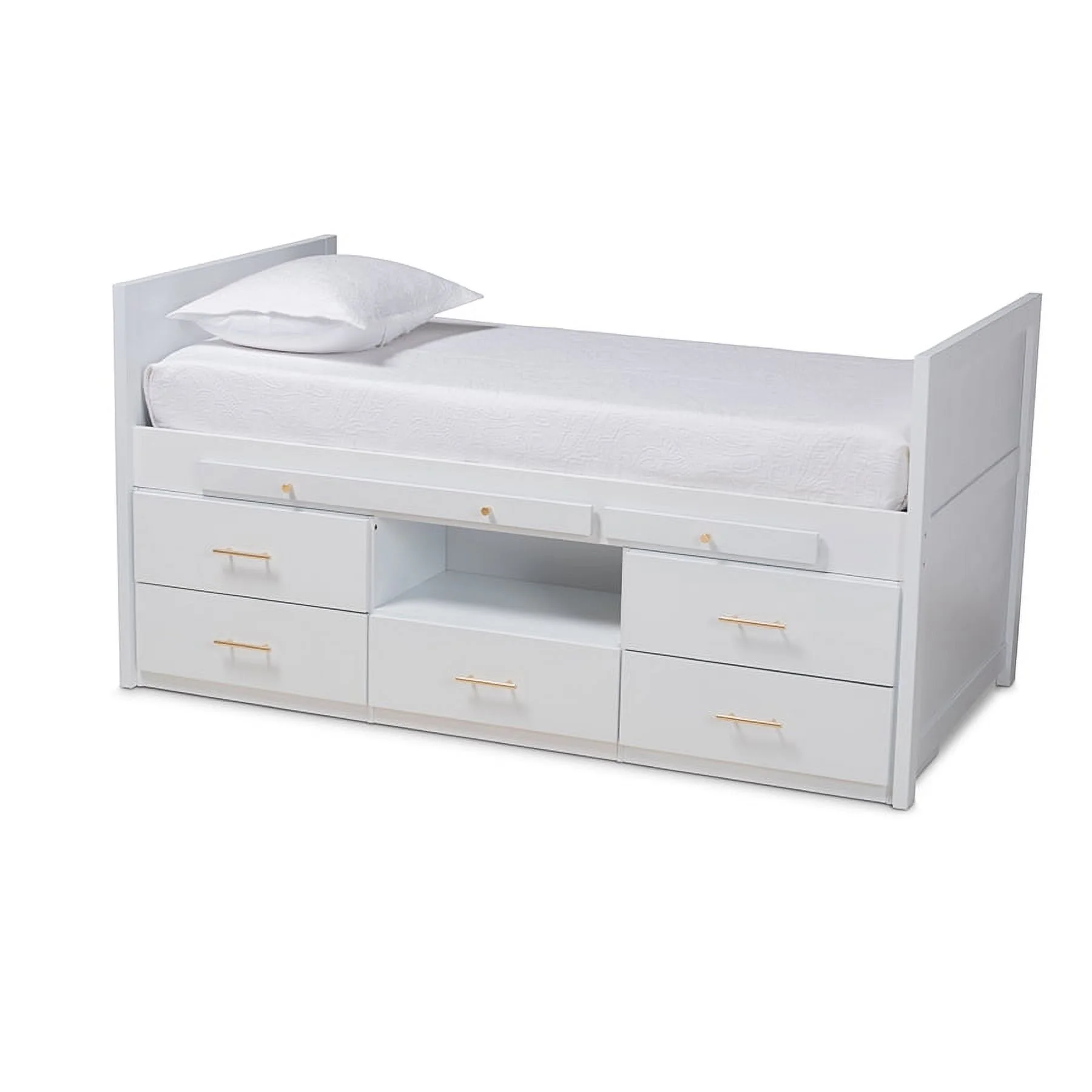 Baxton Studio Mirza Modern and Contemporary White Finished Wood 5-Drawer Twin Size Storage Bed with Pull-Out Desk
